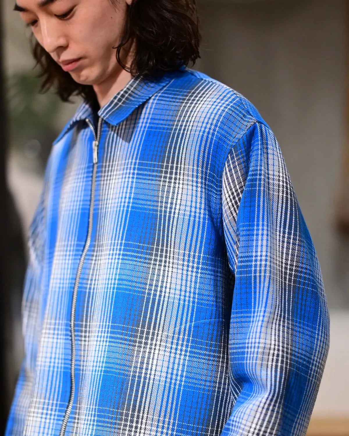 LAD MUSICIAN / COTTON FLANNEL CHECK FRONT ZIP SHIRT (2126-109)