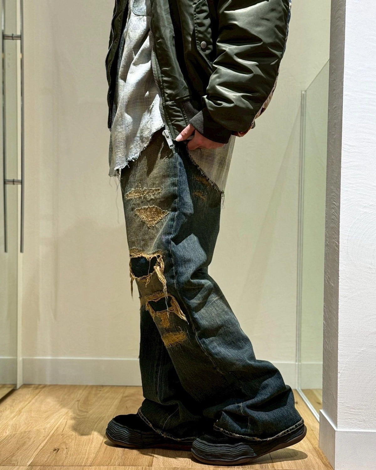 KAMIYA / BORO Bootcut Wide Denim Pants (G15PT053)