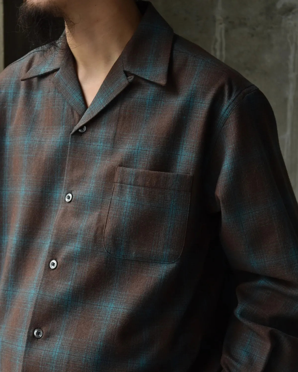 WACKO MARIA × PENDLETON / WOOL OMBRE CHECK OPEN COLLAR SHIRT -TYPE-3- (25FW-WMS-PE03)