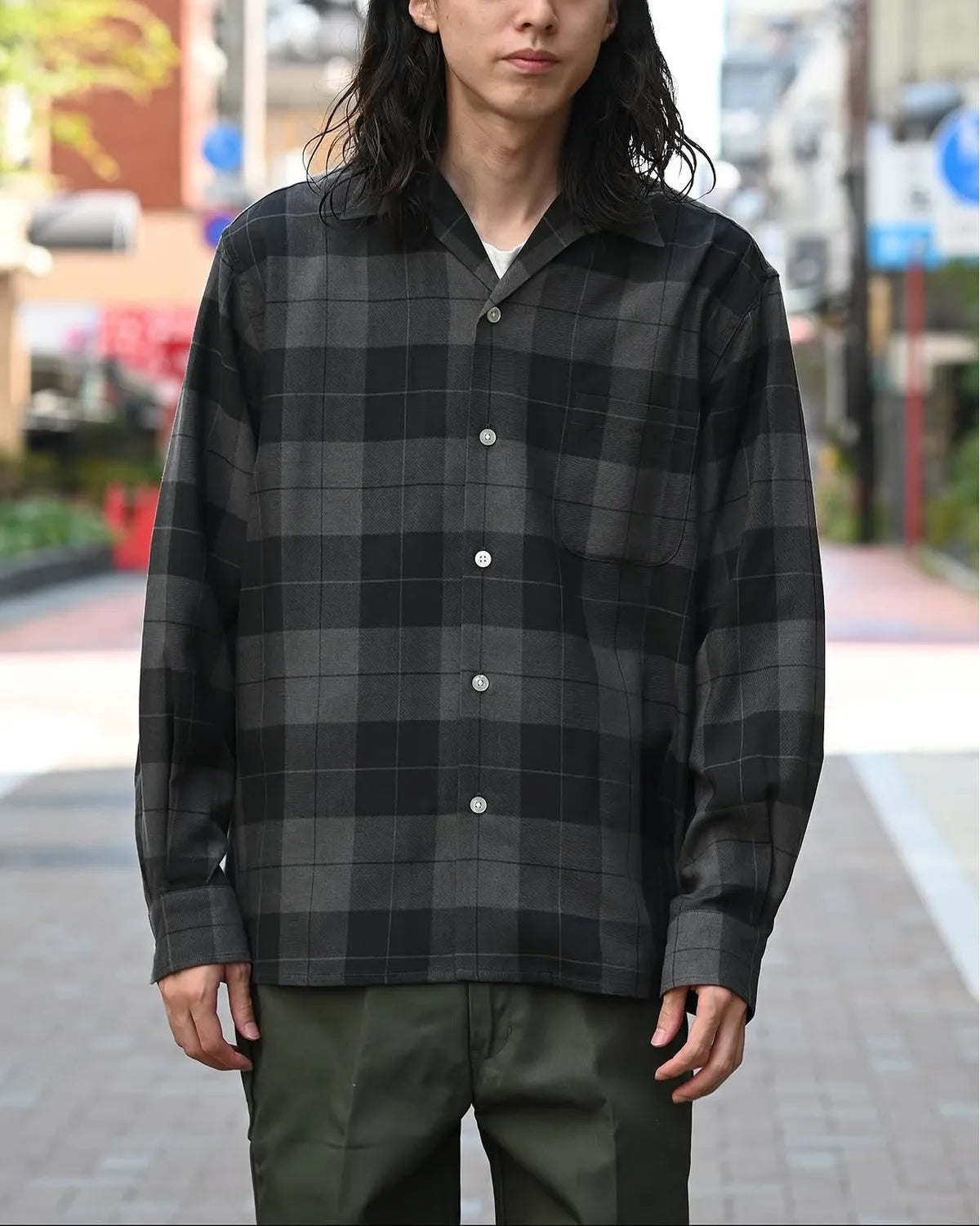WACKO MARIA / OMBRE CHECK OPEN COLLAR SHIRT (25FWE-WMS-OC01)