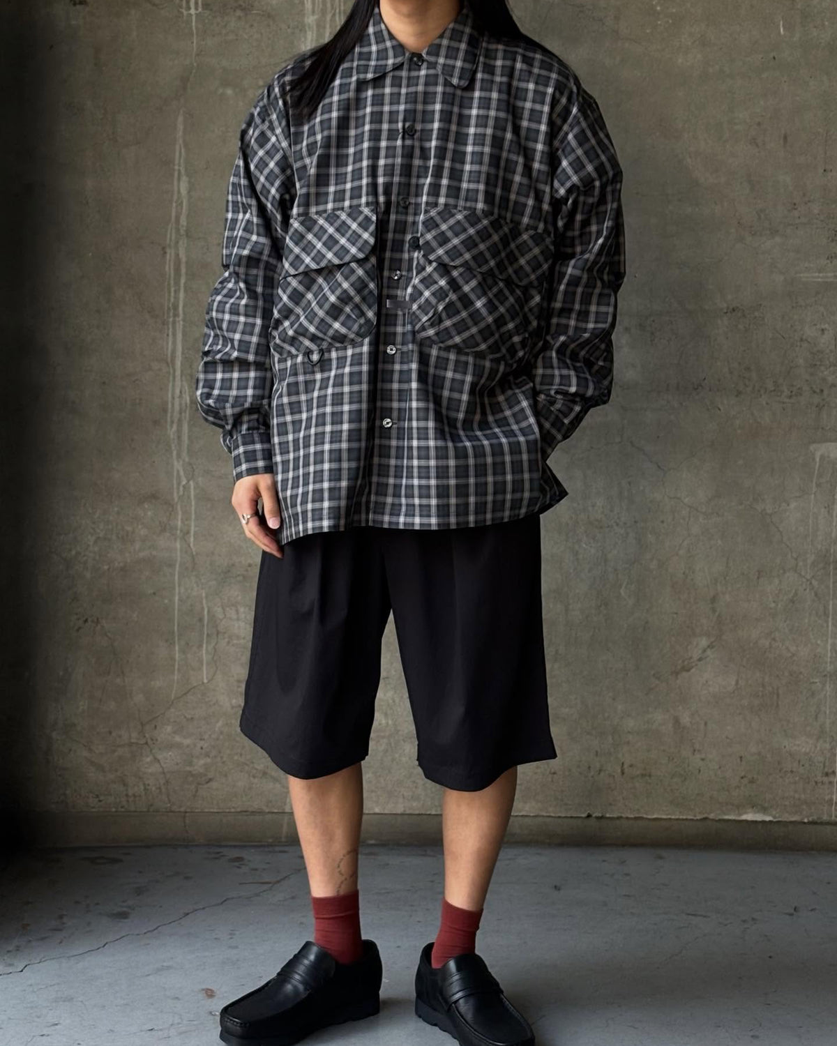 DAIWA PIER39 / TECH SPORTS OPEN COLLAR SHIRT L/S GREN PLAID (BE-82026)