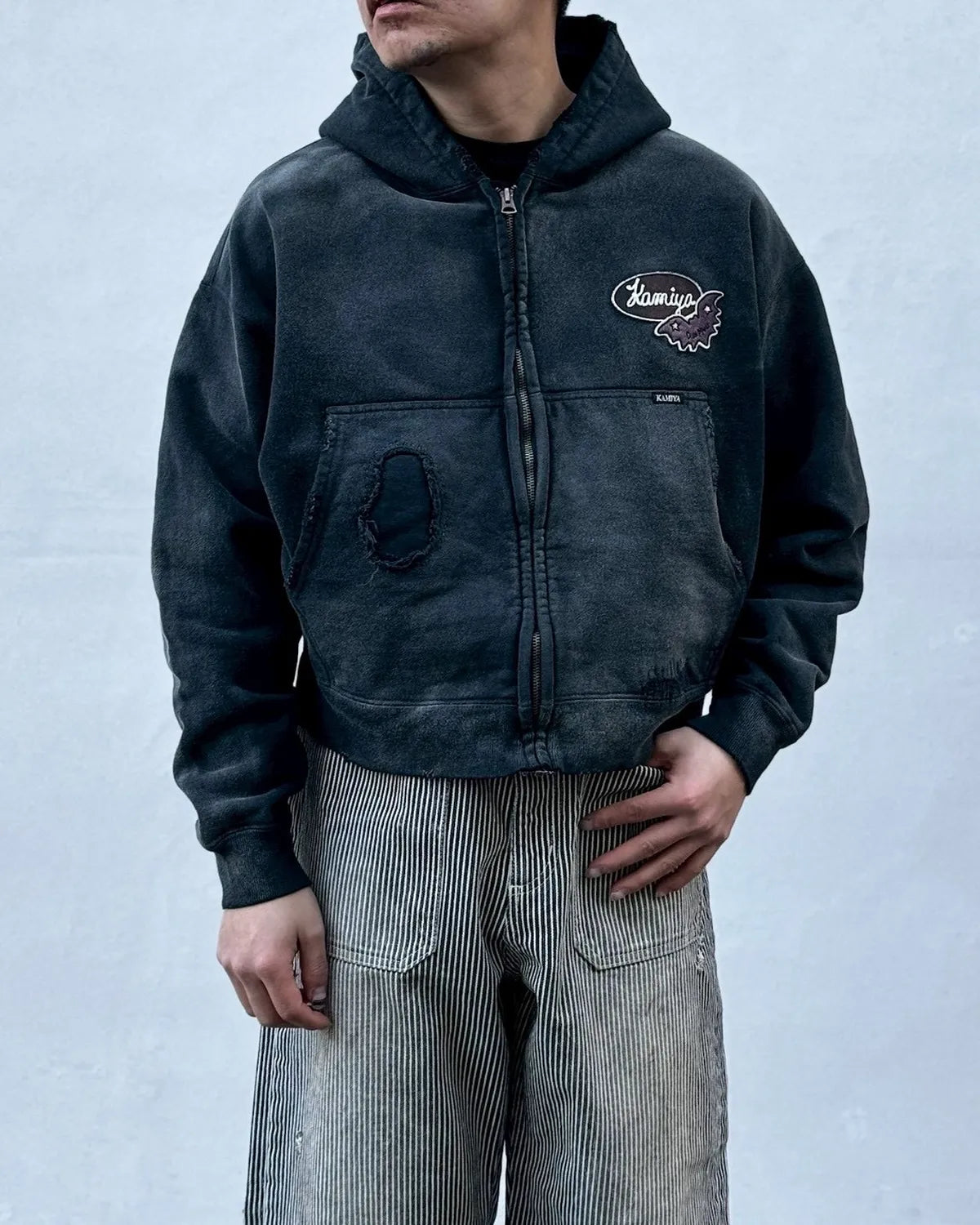 KAMIYA / Repaired Name Patch Zip Short Hoodie (G16HD070)