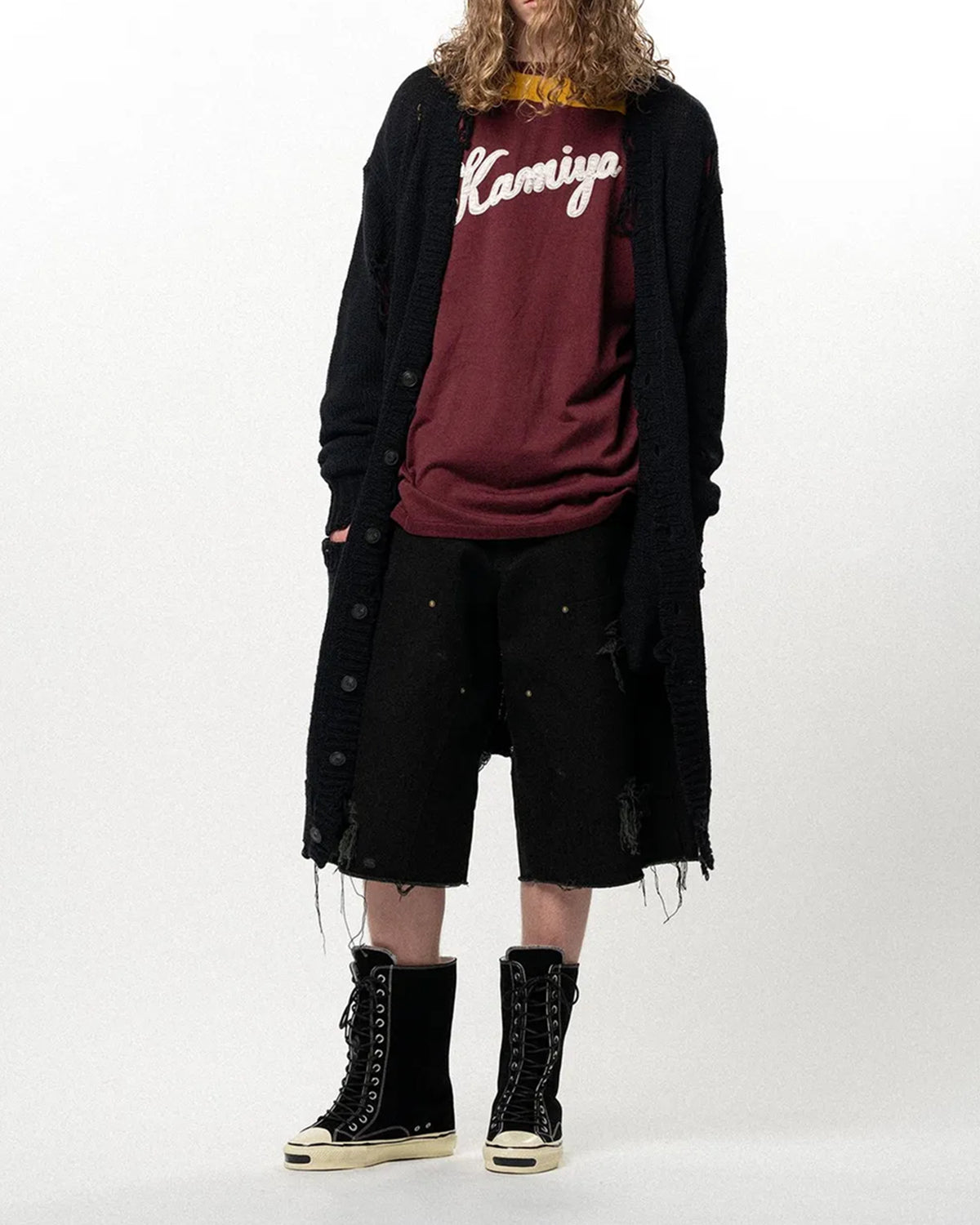 KAMIYA / Damaged Low Gauge Long Cardigan (G17CD077)
