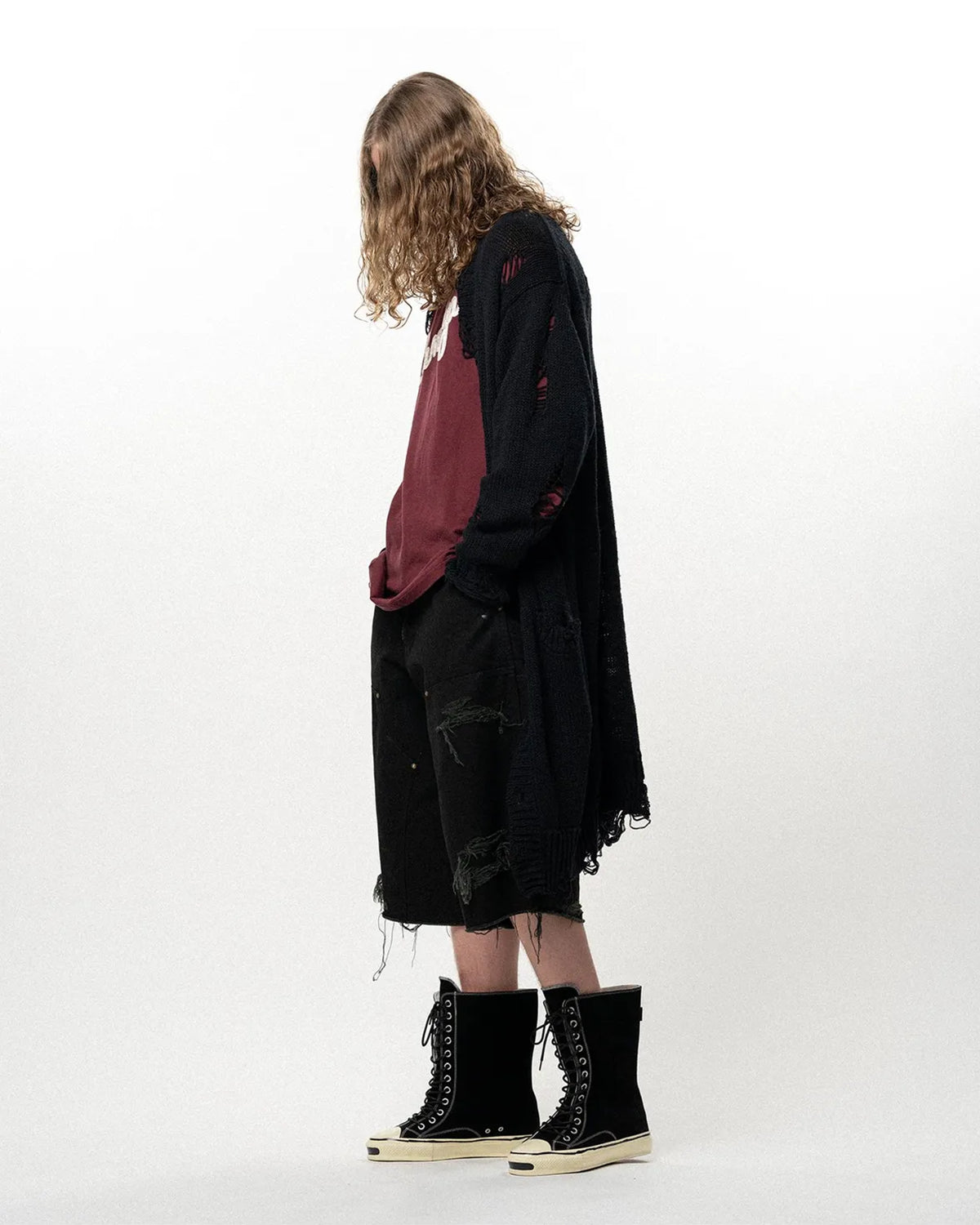KAMIYA / Damaged Low Gauge Long Cardigan (G17CD077)