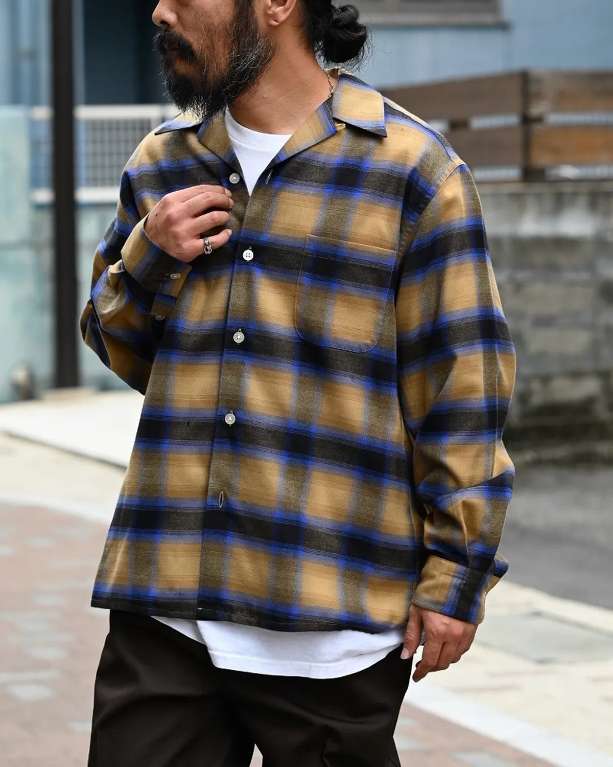 WACKO MARIA / OMBRE CHECK OPEN COLLAR SHIRT (25FW-WMS-OC06)