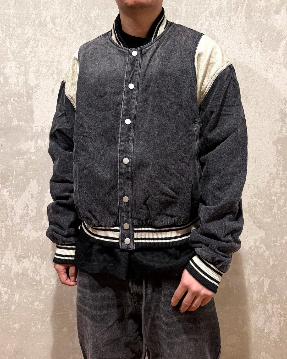 A Good Bad Influence / DENIM VARSITY JACKET (AGBI-25AW-JK03)
