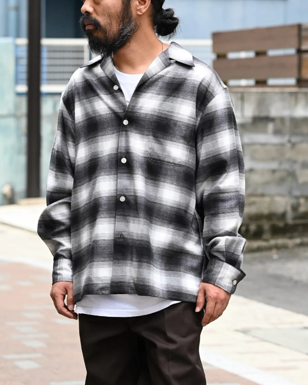 WACKO MARIA / OMBRE CHECK OPEN COLLAR SHIRT (25FW-WMS-OC06)