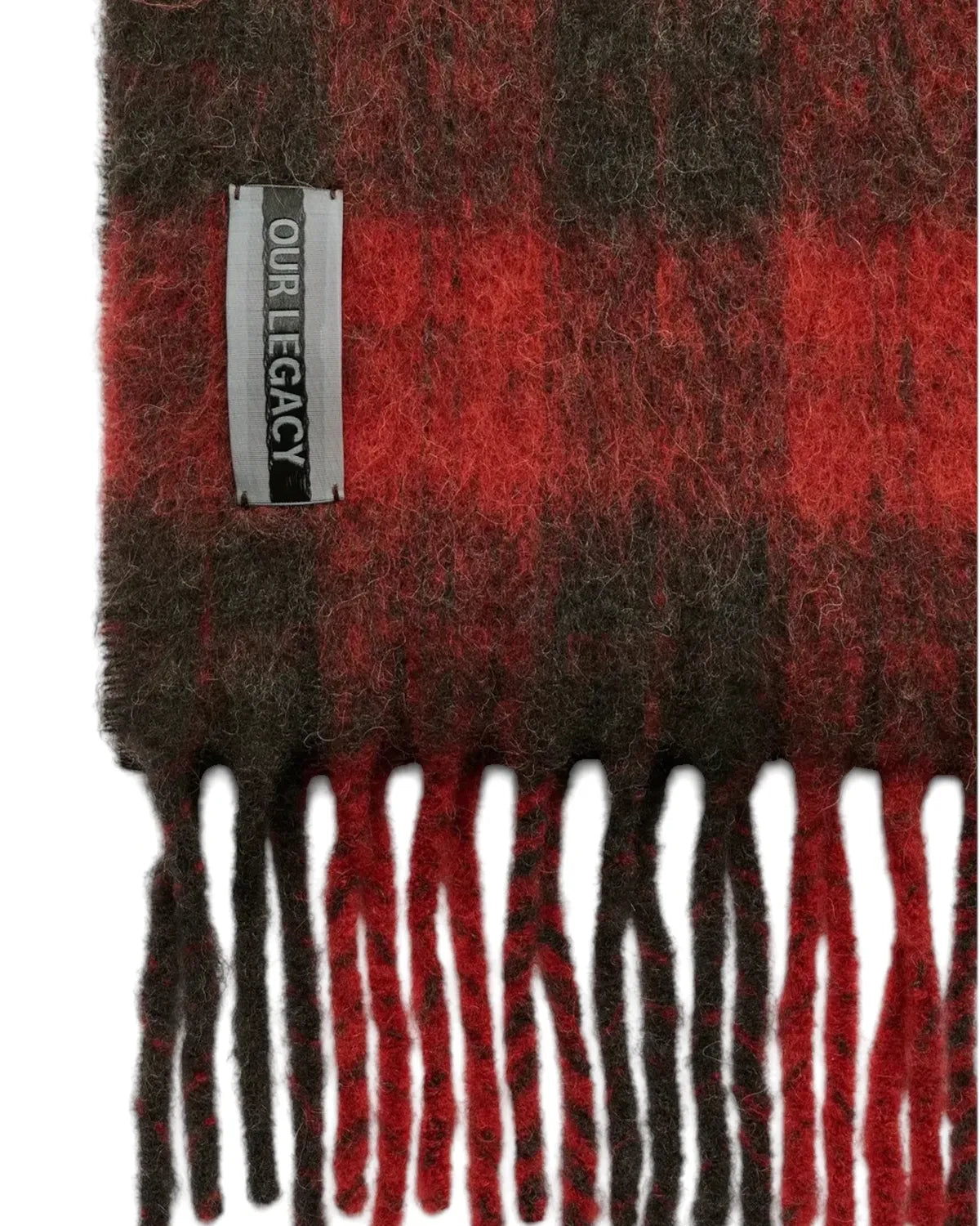 OUR LEGACY / ESTATE SCARF Burnt Red Plaid Fuzzy Alpaca (A4268EBR)