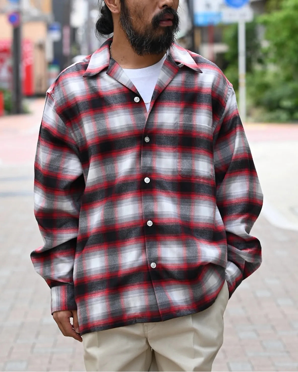 WACKO MARIA / OMBRE CHECK OPEN COLLAR SHIRT (25FW-WMS-OC06)
