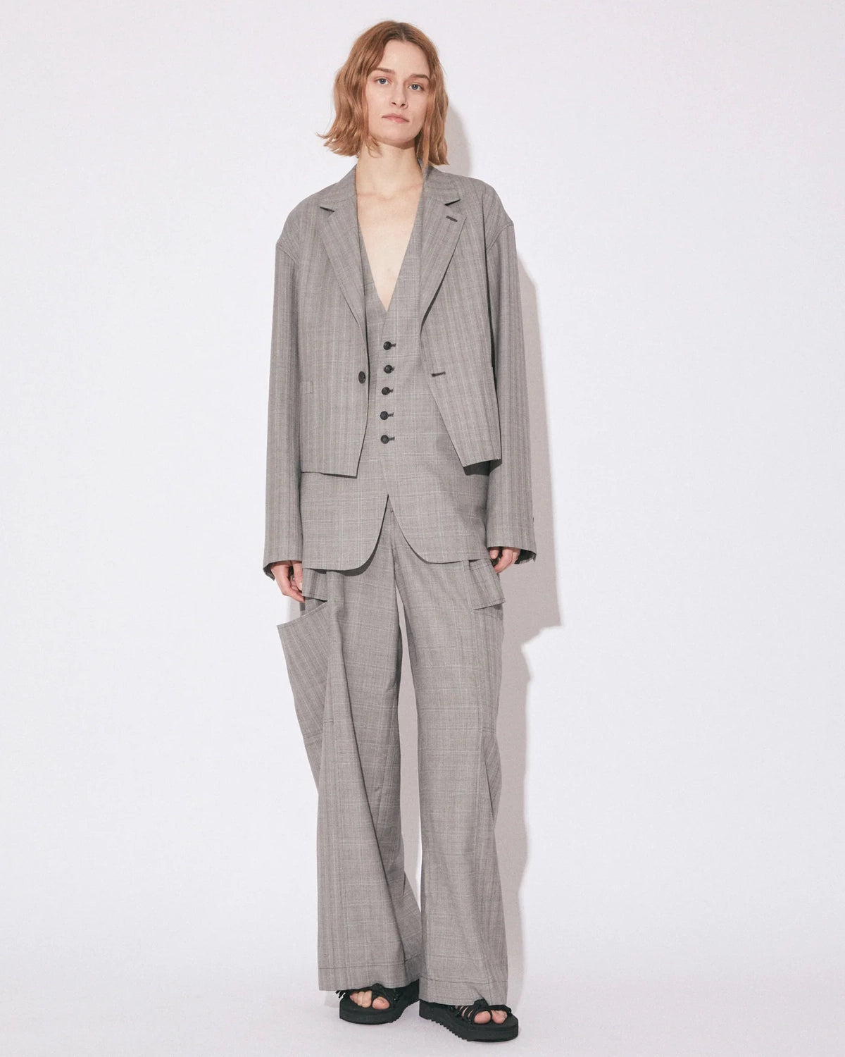 beautiful people / wool silk suiting trompeloeil bowpants (1616105006)