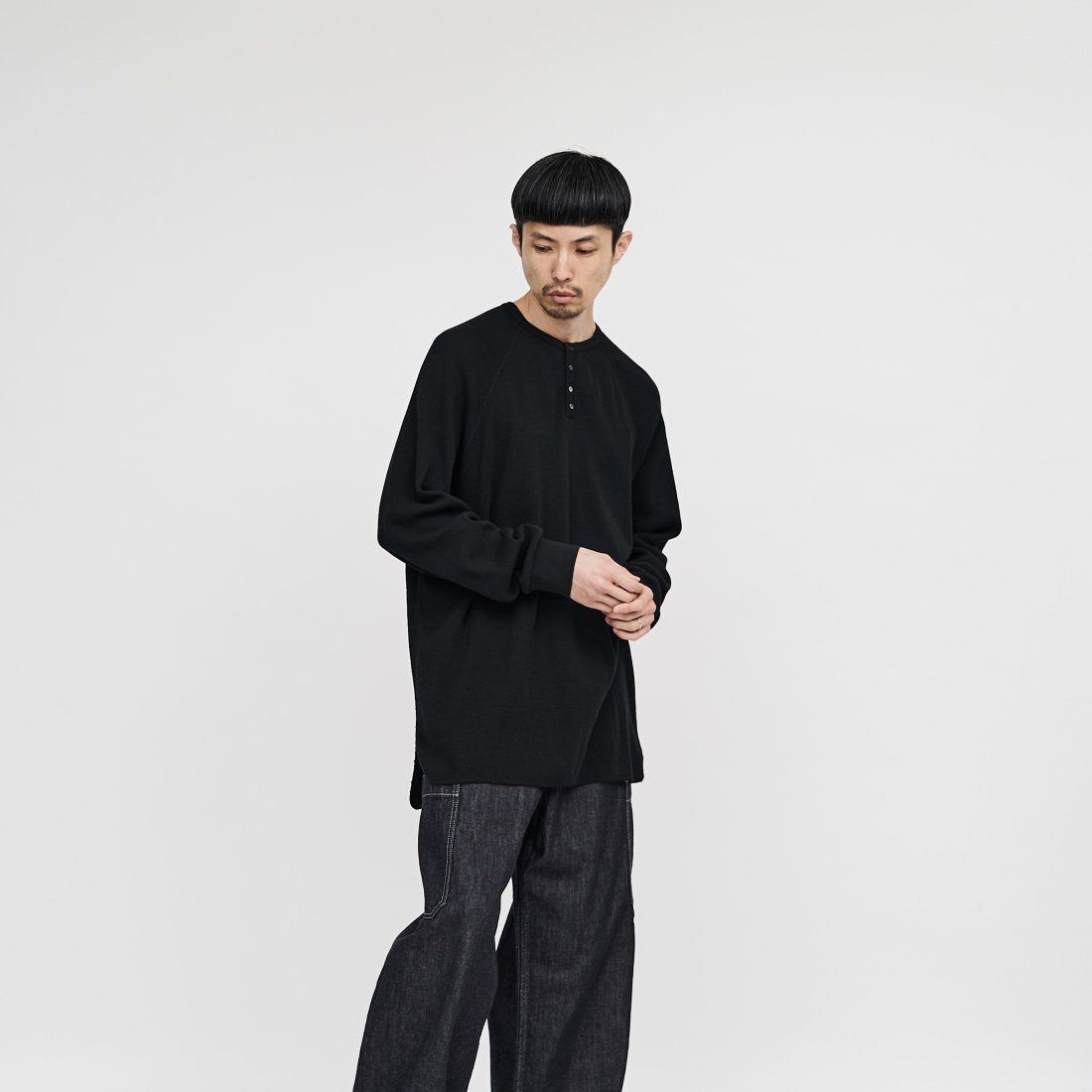 Graphpaper / Waffle L/S Henley Neck Tee (GU233-70136B)