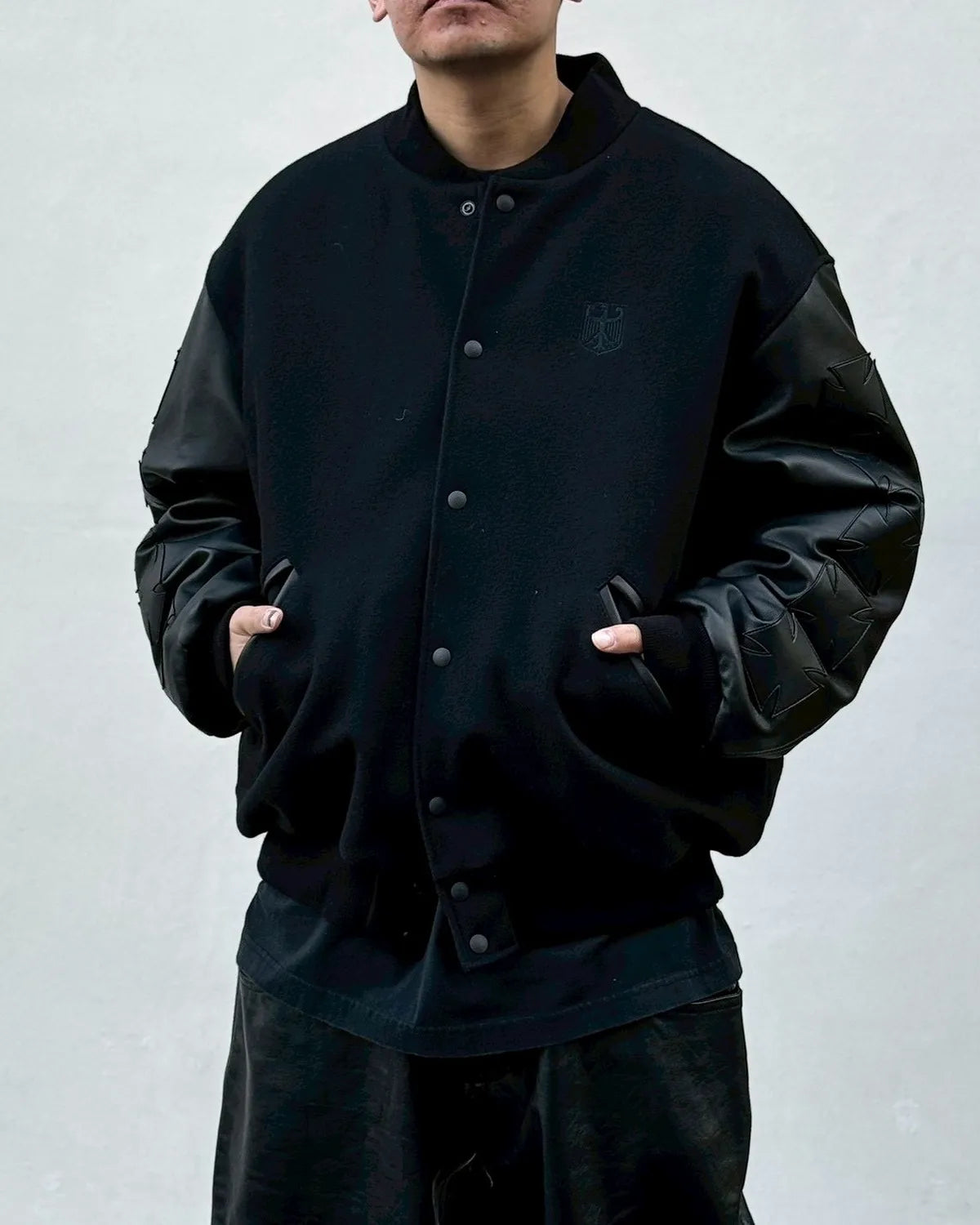 VETEMENTS / BIKER CROSS EMBROIDEREDVARSITY JACKET (ME76OJ015B)