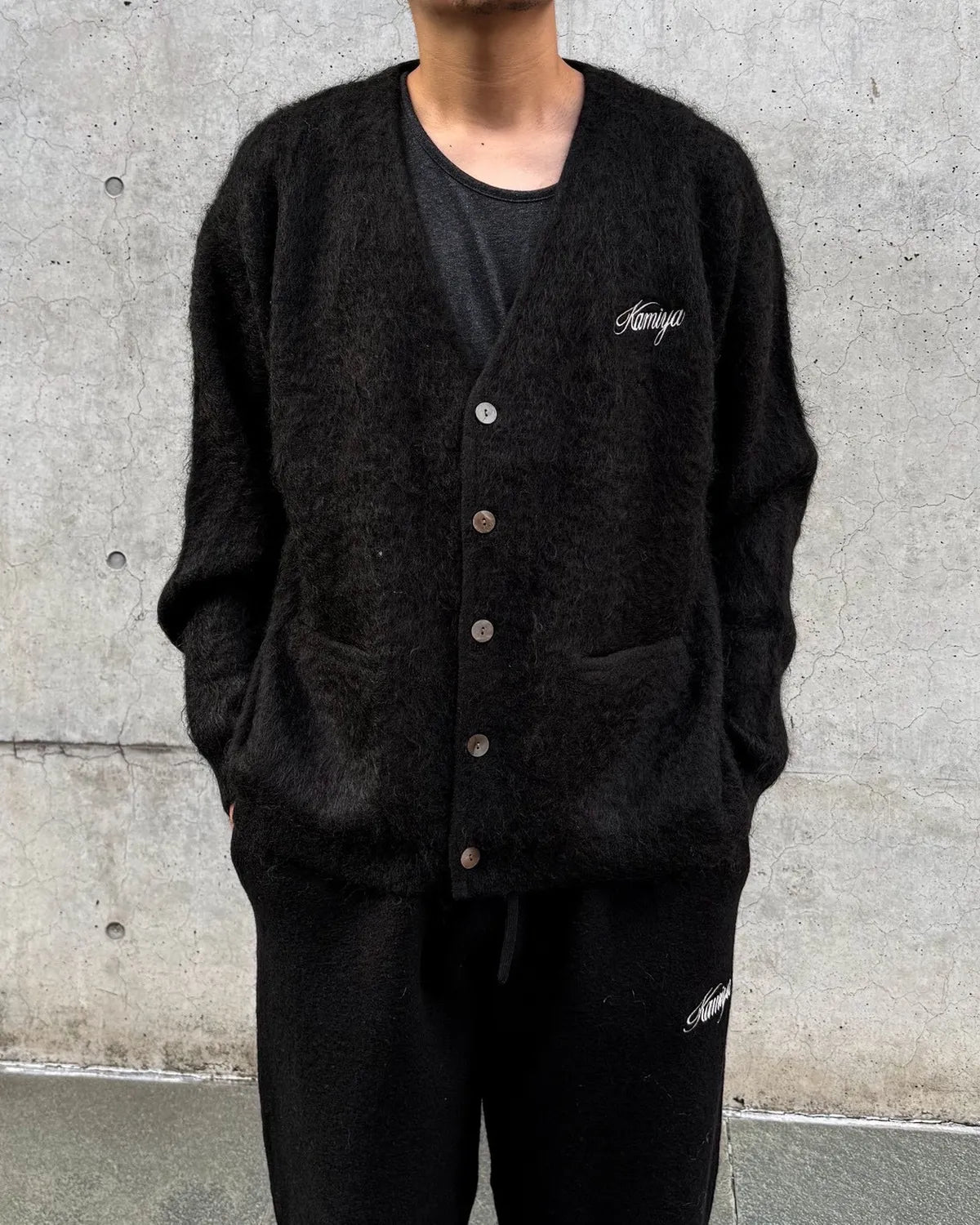 KAMIYA / Embroidered Shaggy Mohair Knit Cardigan (G17CD076)
