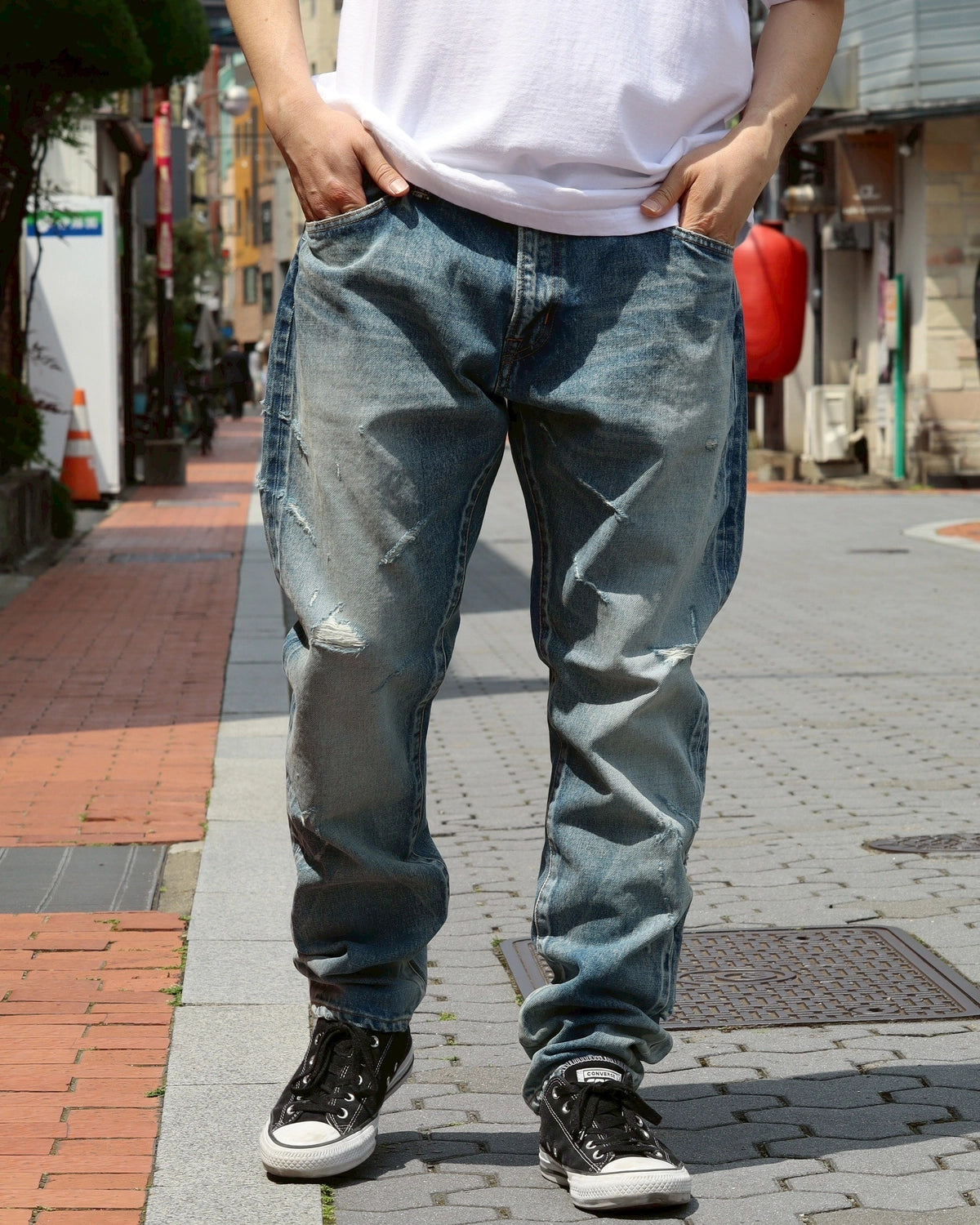 SEQUEL / × FRAGMENT DAMAGE DENIM PANTS (SQ-25SS-PT-07)