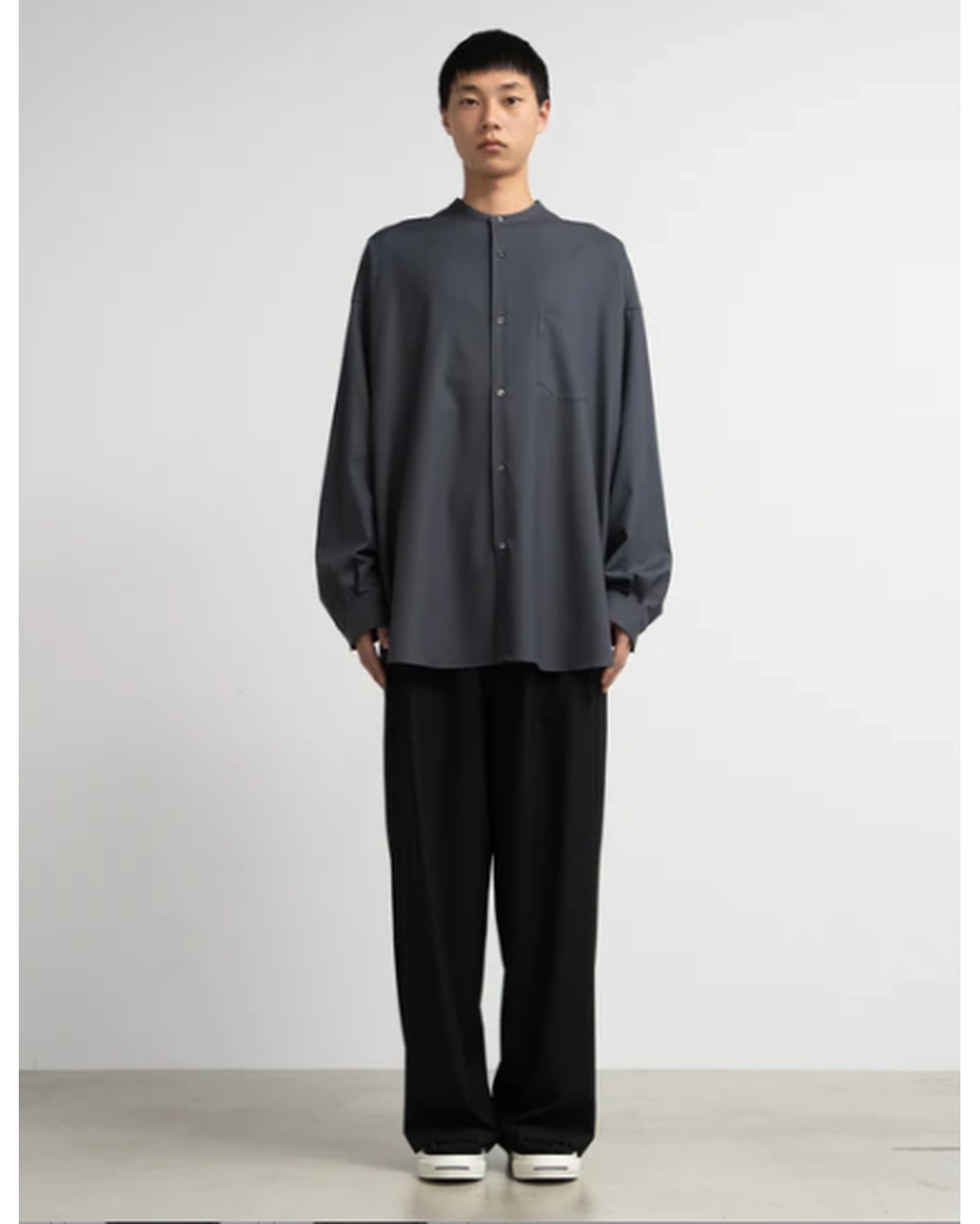 Graphpaper / Extra Fine Wool L/S Oversized Band Coallar Shirt (GM251-50093B)