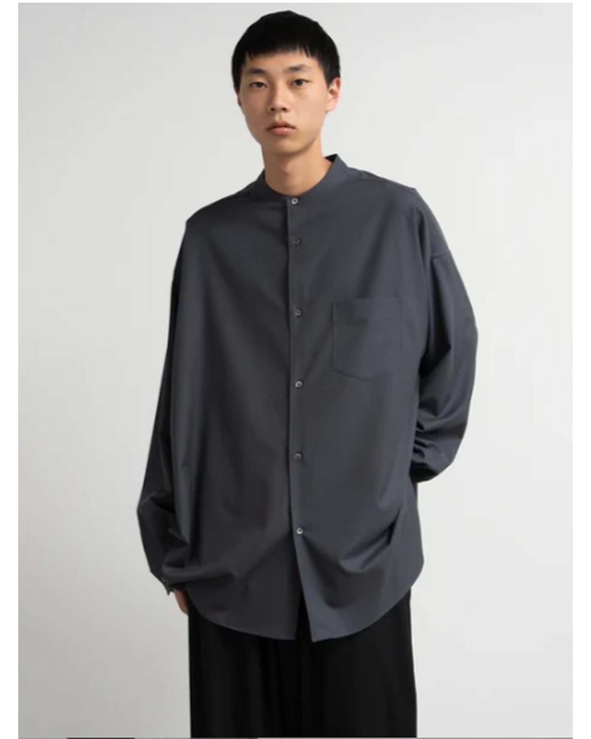 Graphpaper / Extra Fine Wool L/S Oversized Band Coallar Shirt (GM251-50093B)