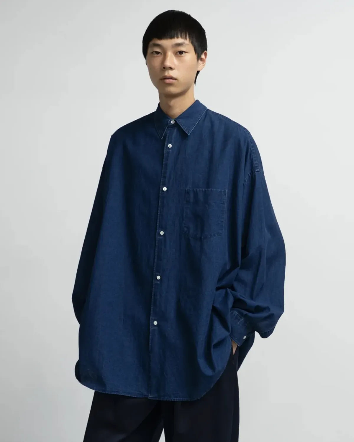 Graphpaper / SIDOGRAS indigo Poplin L/S Oversized Regular Coallar Shirt (GM252-50045)