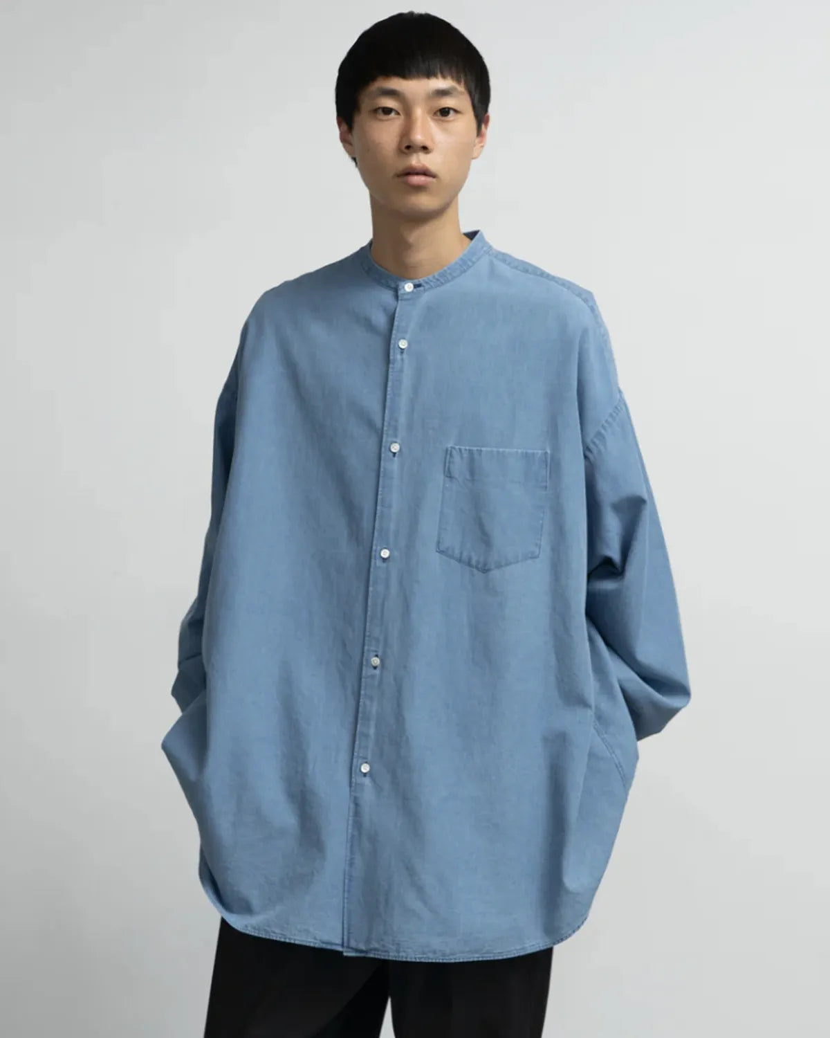 Graphpaper / SIDOGRAS indigo Poplin L/S Oversized Band Coallar Shirt (GM252-50046)