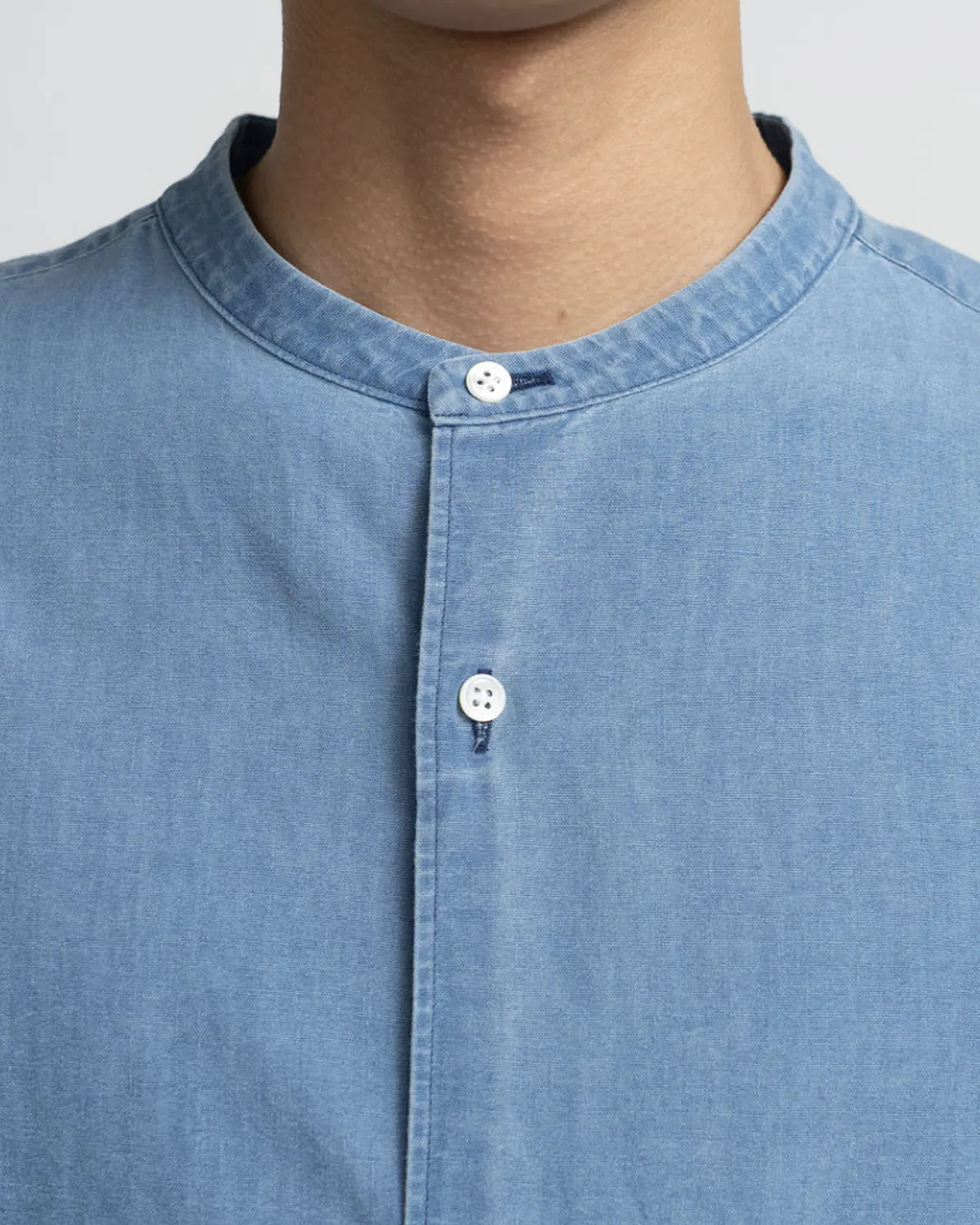Graphpaper / SIDOGRAS indigo Poplin L/S Oversized Band Coallar Shirt (GM252-50046)
