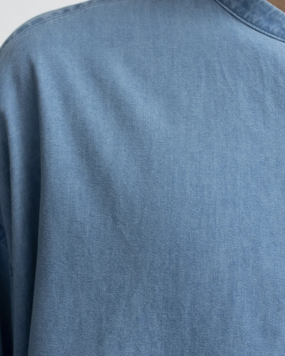 Graphpaper / SIDOGRAS indigo Poplin L/S Oversized Band Coallar Shirt (GM252-50046)