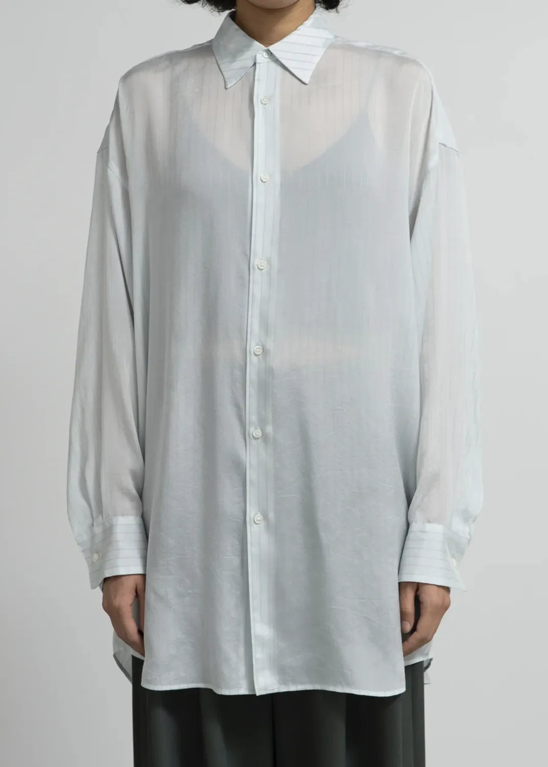 Graphpaper / Cupro Stripe Regulae Collar Long Shirt (GL253-50414)