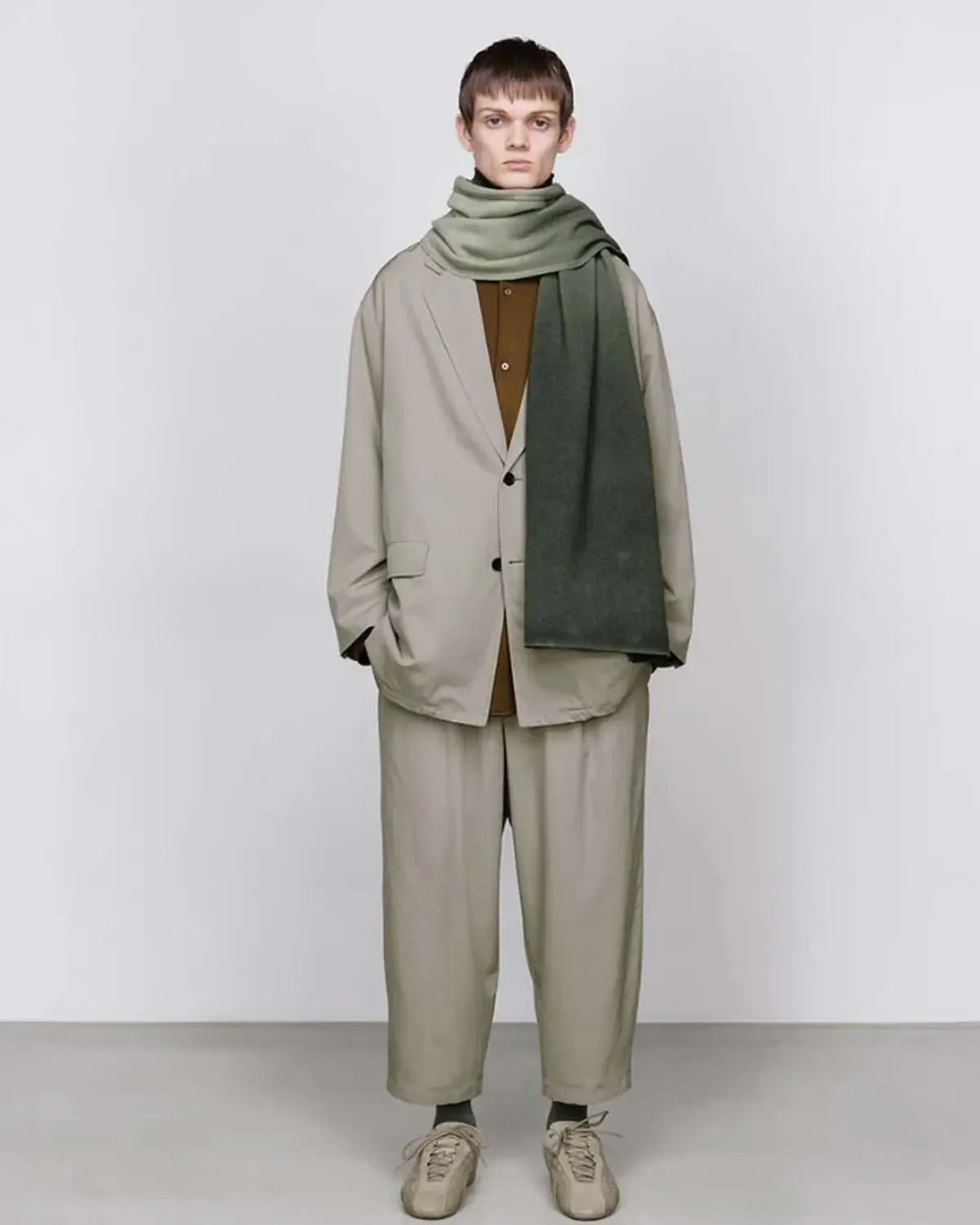 Graphpaper / Wool Smooth Flannel Oversized Band Collar Shirt (GU253-50222B)
