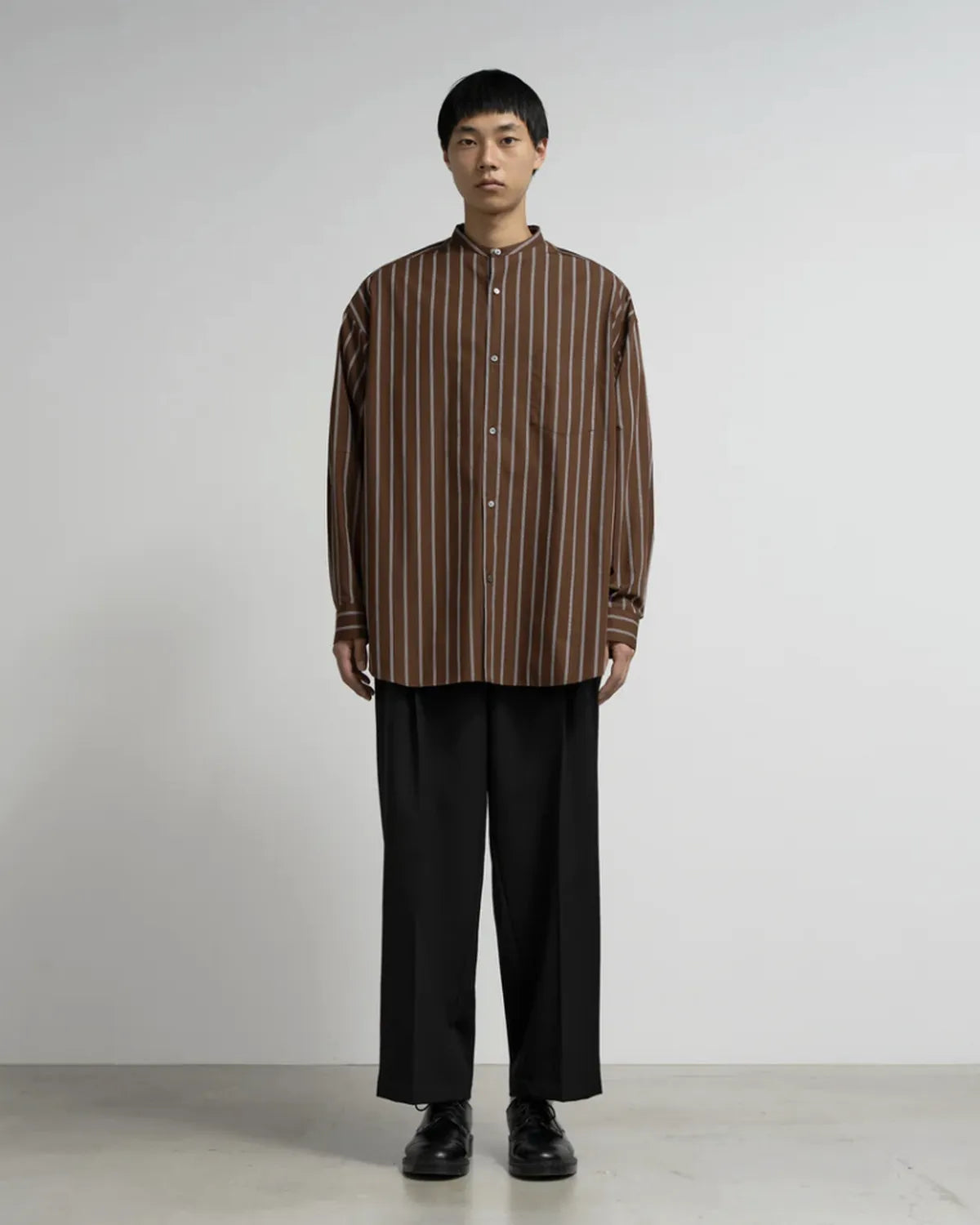 Graphpaper / SIDOGRAS Stripe L/S Oversized Band Collar Shirt (GM254-50026STB)