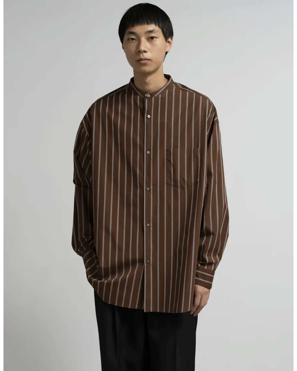 Graphpaper / SIDOGRAS Stripe L/S Oversized Band Collar Shirt (GM254-50026STB)
