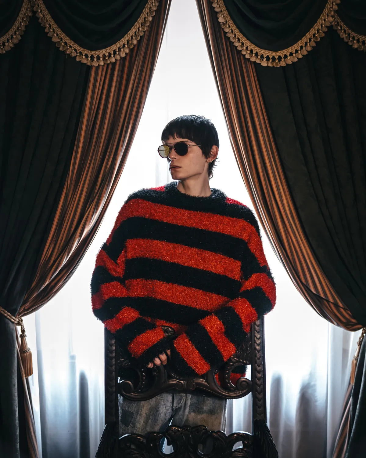 ©︎SAINT Mxxxxxx / CREW NECK KNIT -GLITTER BORDER (SM-HR1-0000-069)
