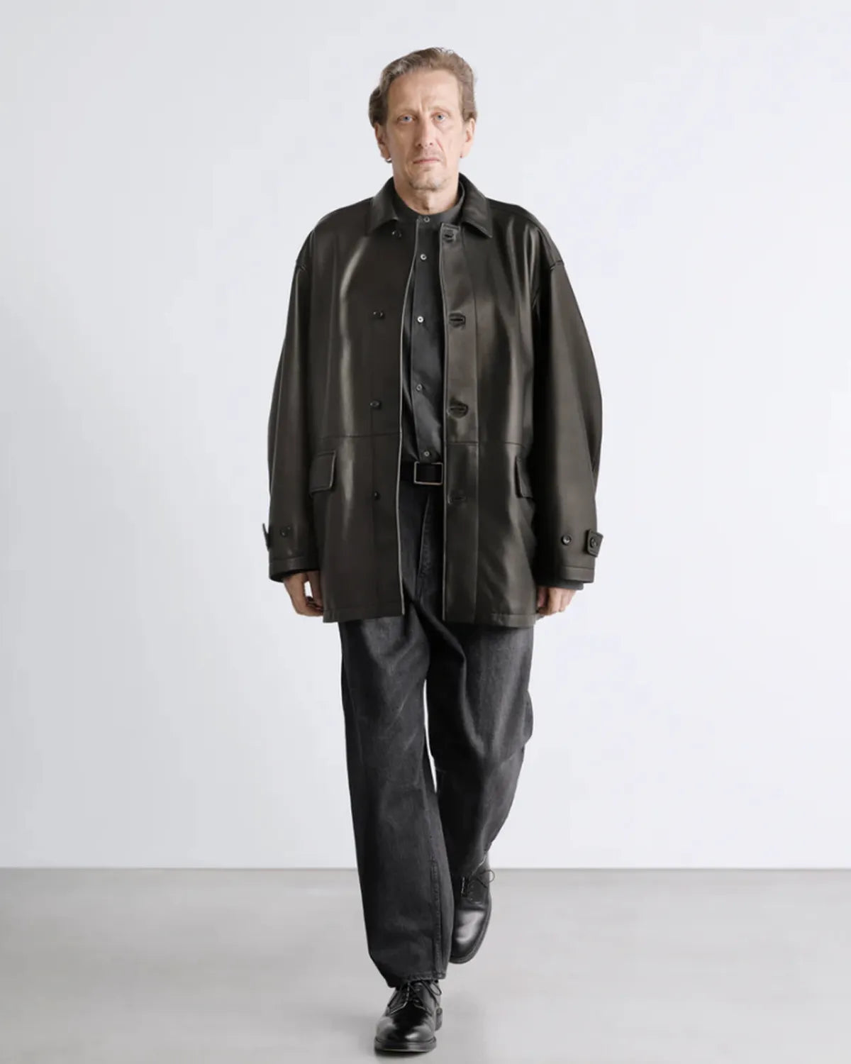 Graphpaper / Extra Fine Wool L/S Oversized Band Collar Shirt (GM261-50466)