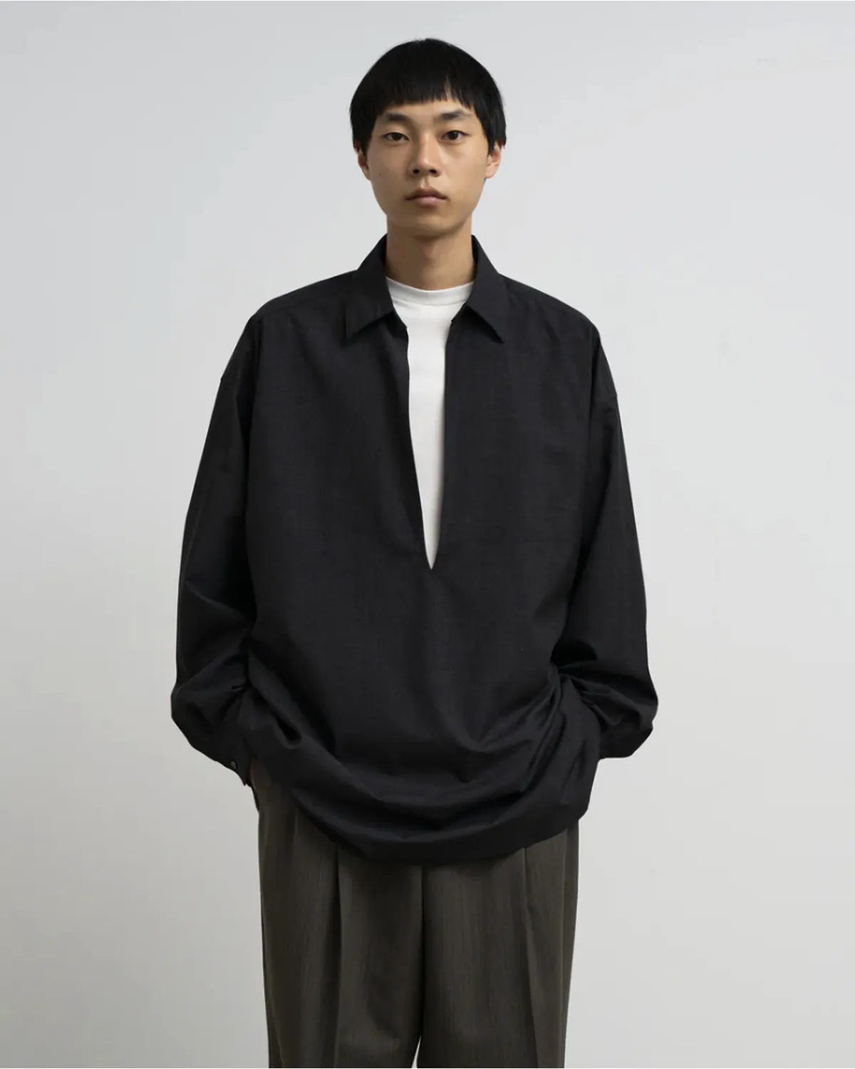 Graphpaper / Fine Wool Heather L/S Skipper Shirt (GU261-50320)