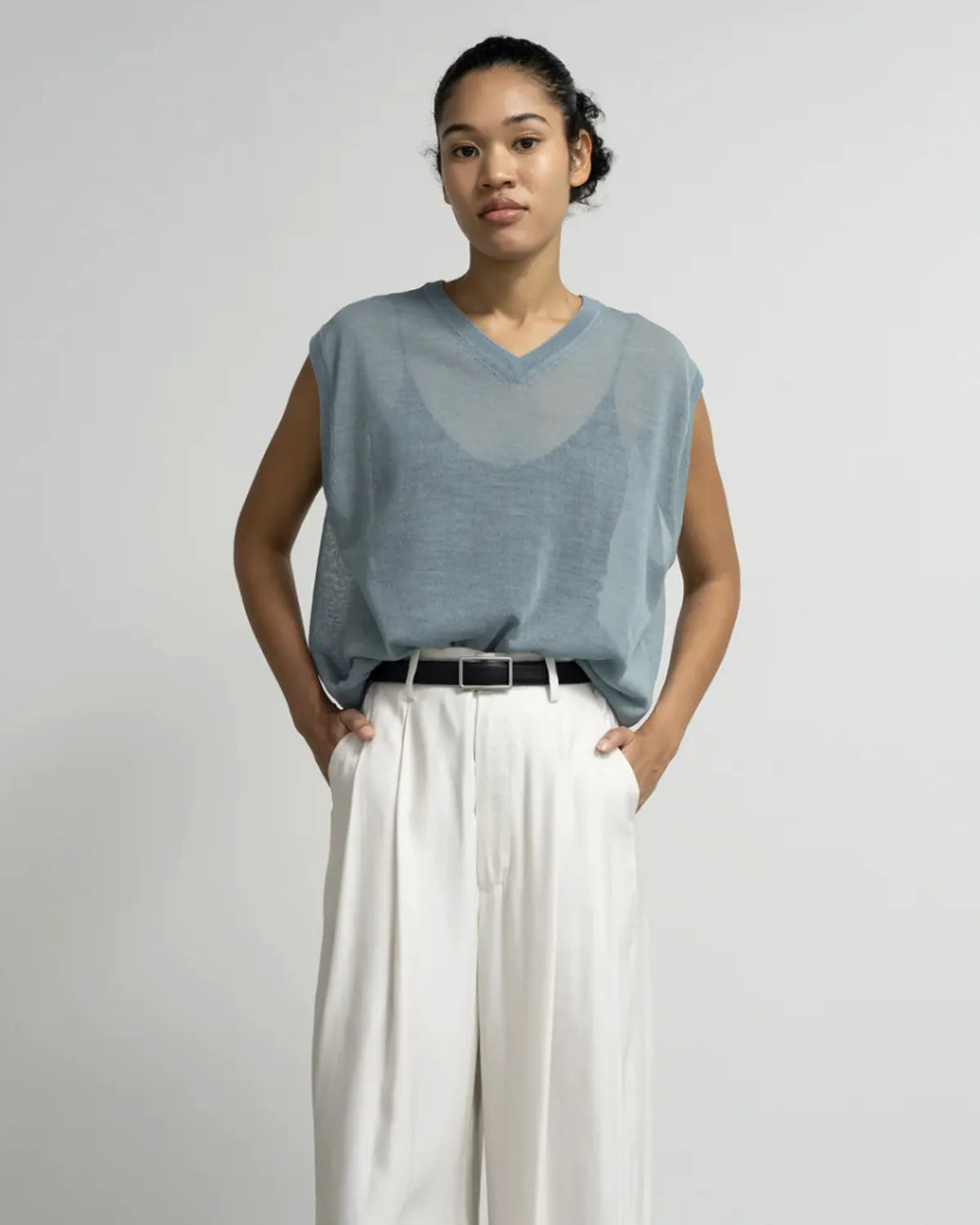 Graphpaper / Coiled Wool Nylon V Neck Knit Vest (GL261-80431)