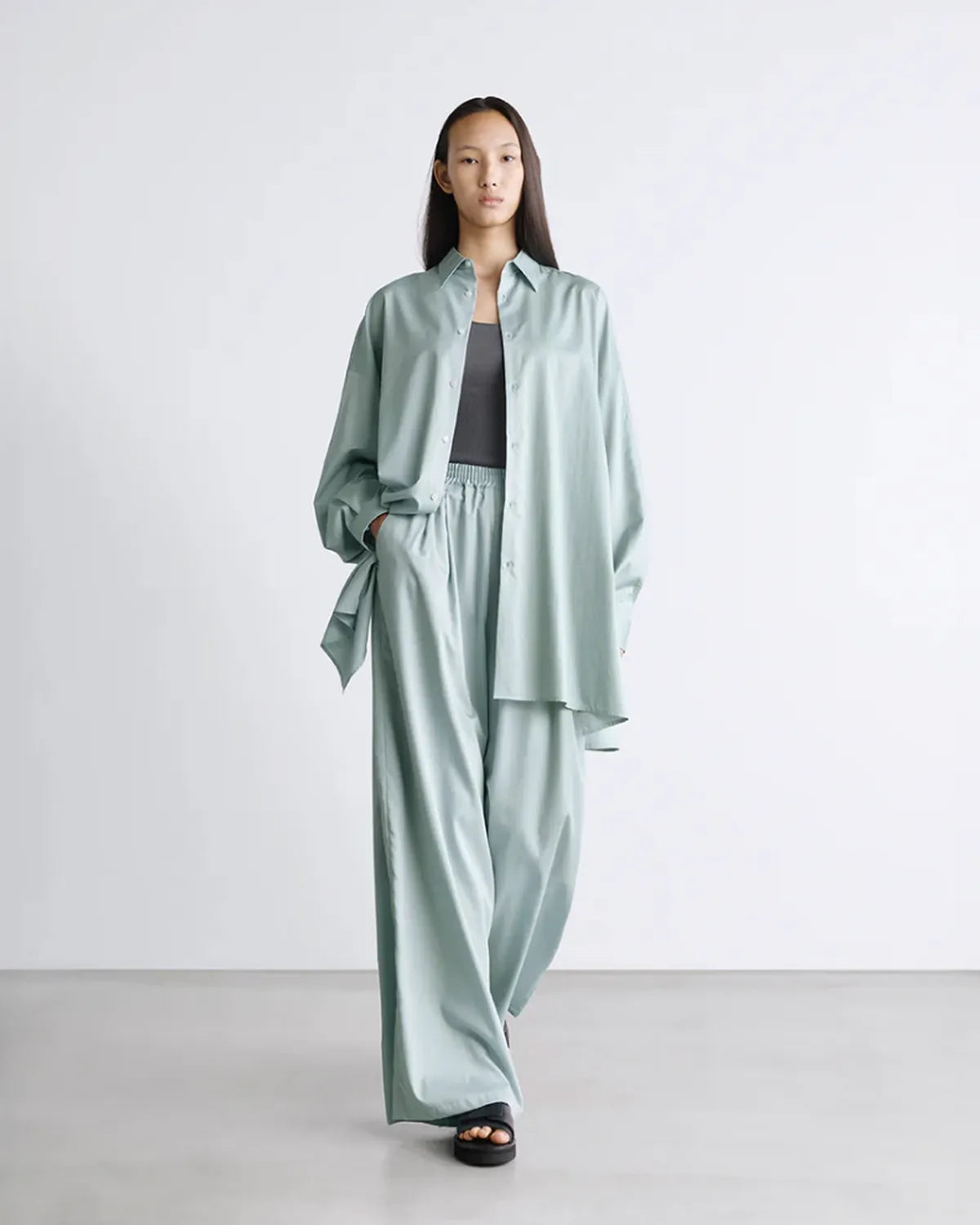 Graphpaper / Silicon Poplin Two Tuck Easy Wide Pants (GL261-40187)