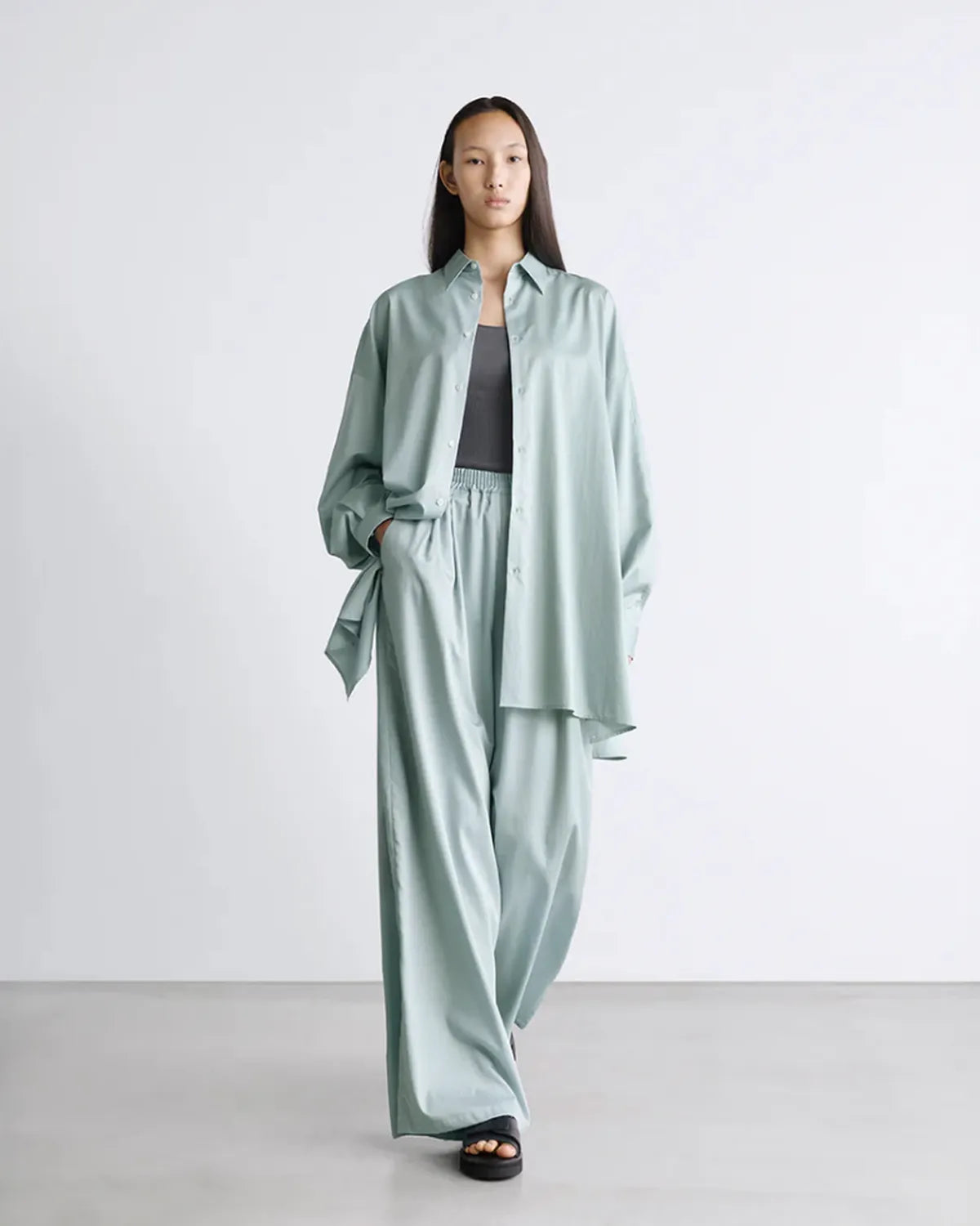 Graphpaper / Silicon Poplin Deep Slit Regular Collar Shirt (GL261-50183)