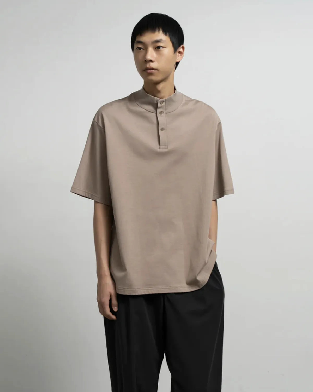 Graphpaper / Tri Spun Cotton S/S Henley High Neck Tee (GM261-70350)