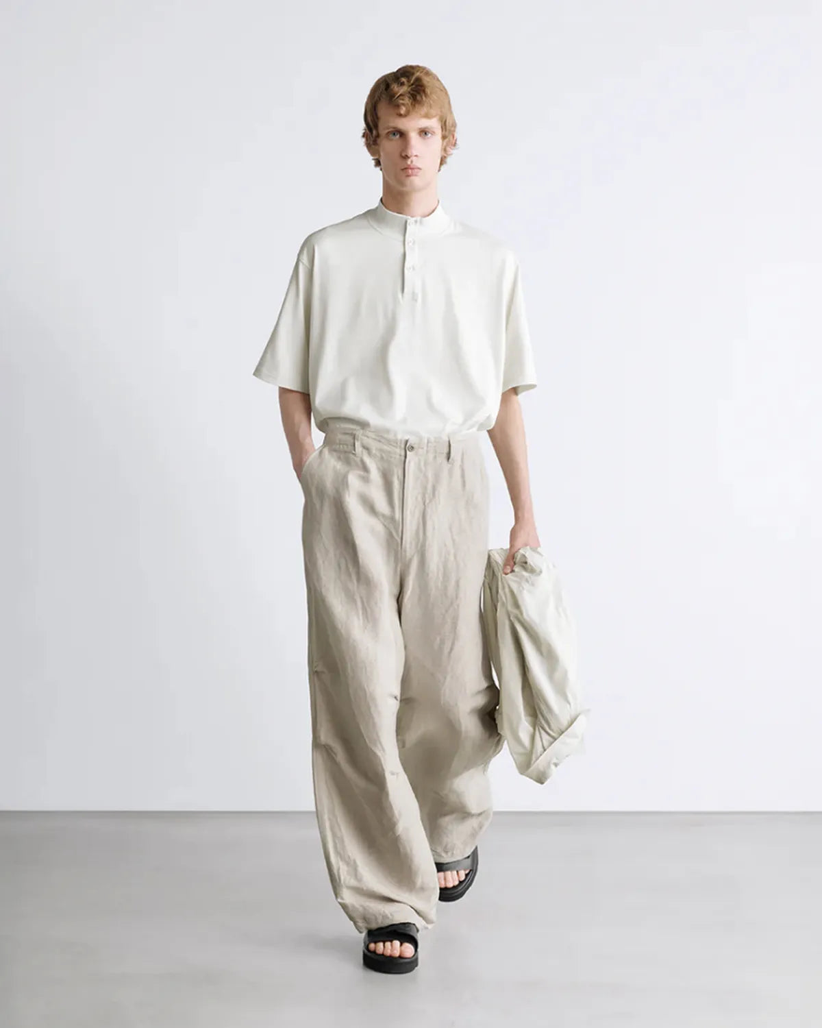 Graphpaper / Tri Spun Cotton S/S Henley High Neck Tee (GM261-70350)