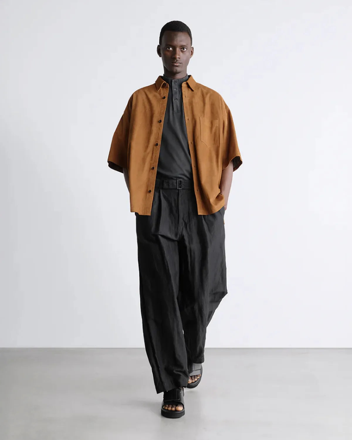 Graphpaper / Tri Spun Cotton S/S Henley High Neck Tee (GM261-70350)