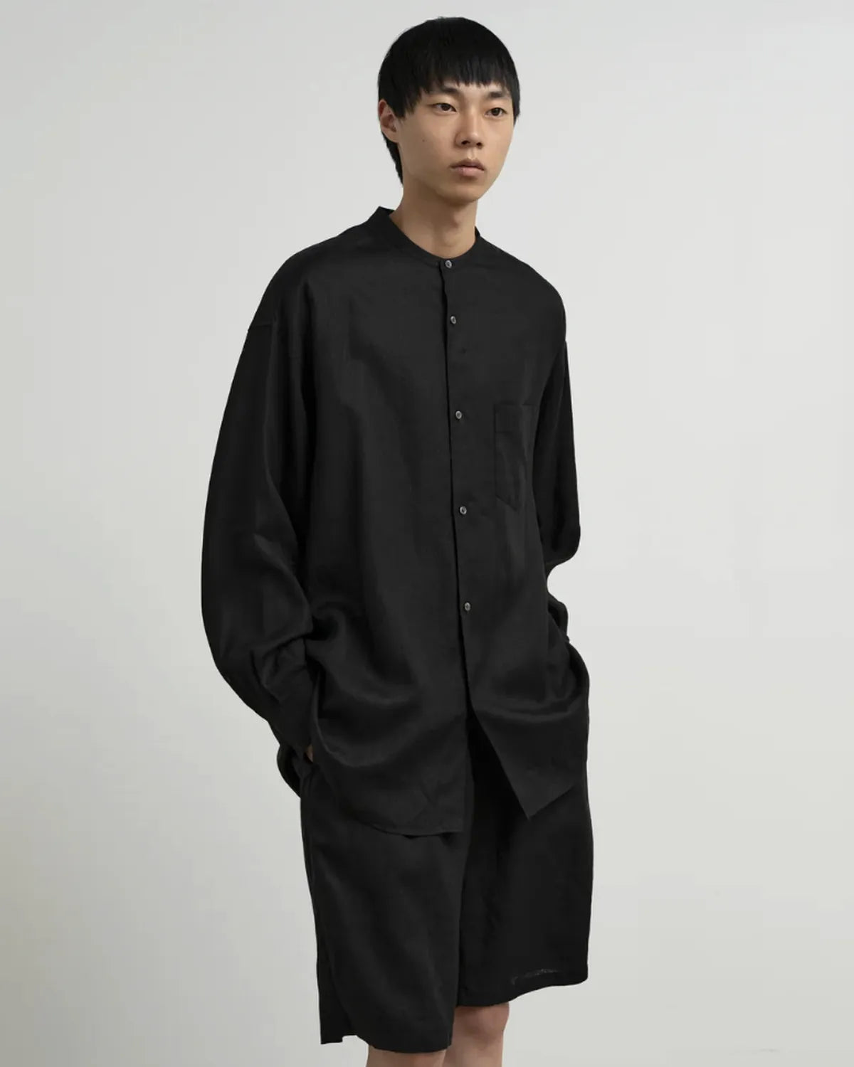 Graphpaper / Linen L/S Oversized Band Collar Shirt (GM262-50040B)