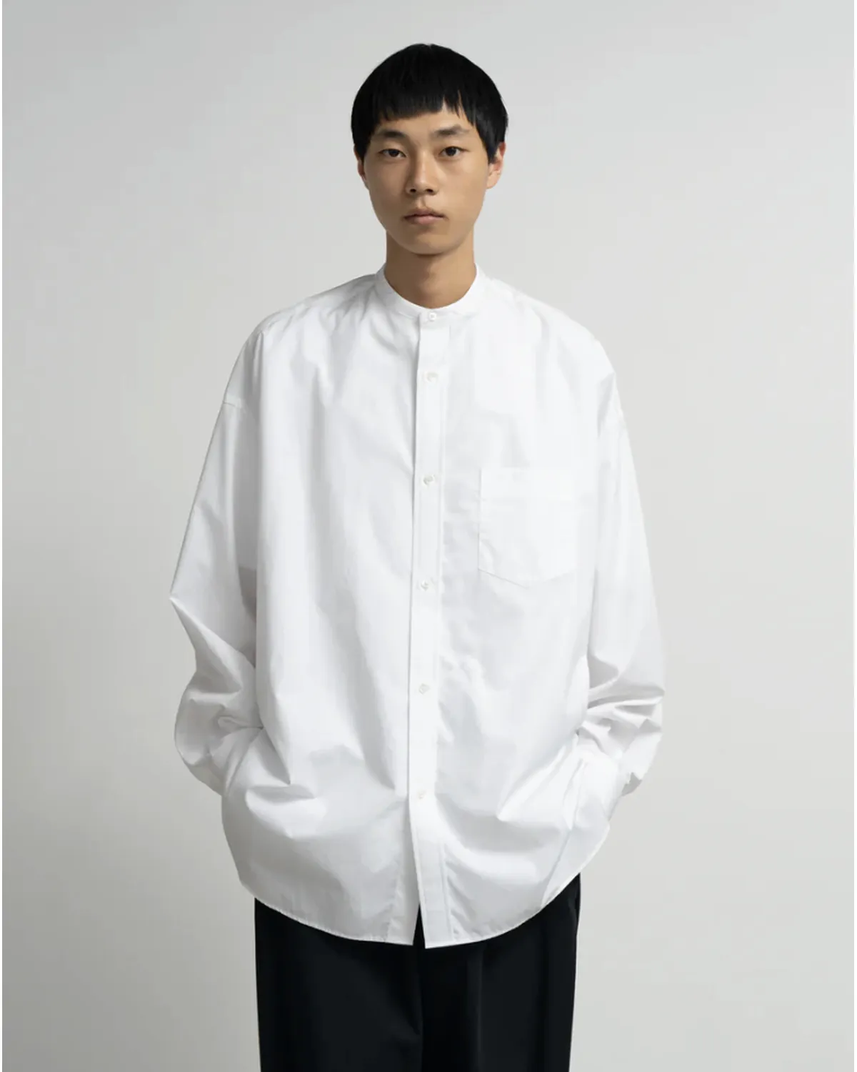 Graphpaper / High Count Band Collar Round Cut Oversized Shirt (GM263-50031B)
