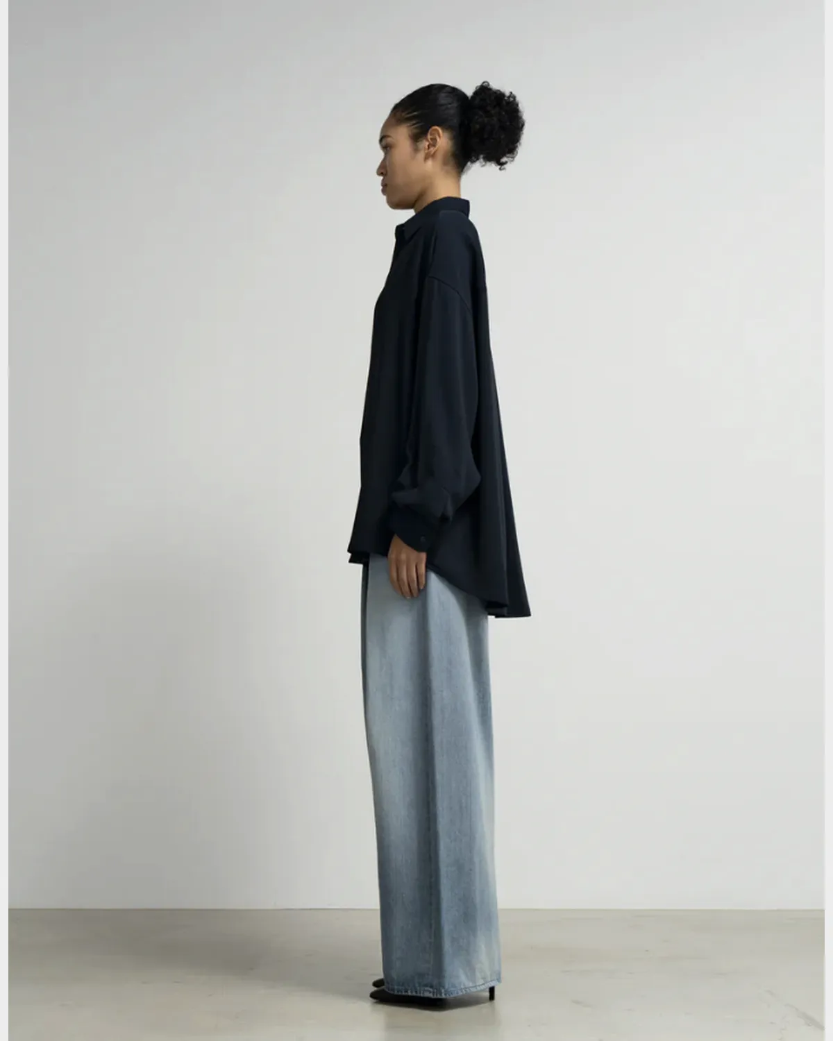 Graphpaper / Satin Oversized Regular Collar Shirt (GL263-50093B)