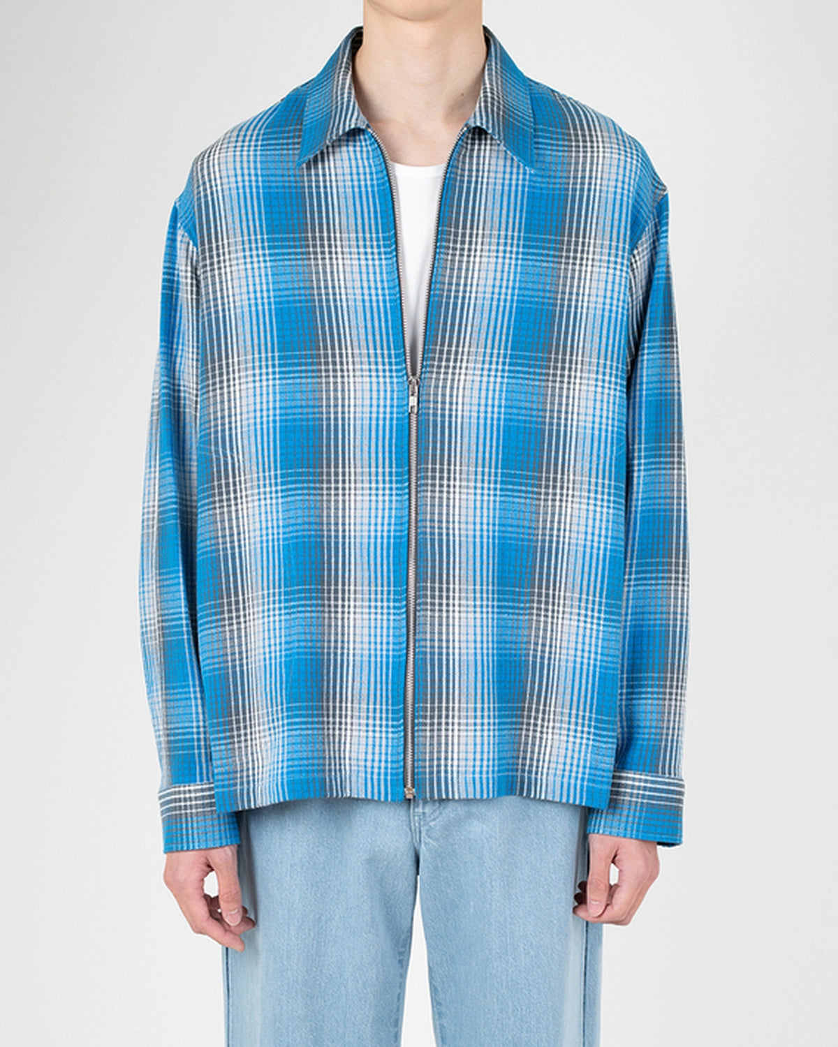 LAD MUSICIAN / COTTON FLANNEL CHECK FRONT ZIP SHIRT (2126-109)