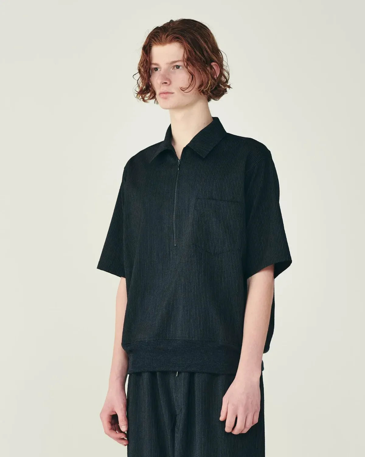 marka / Wool seersucker / Half Zip Shirt (M26B03SH01B)