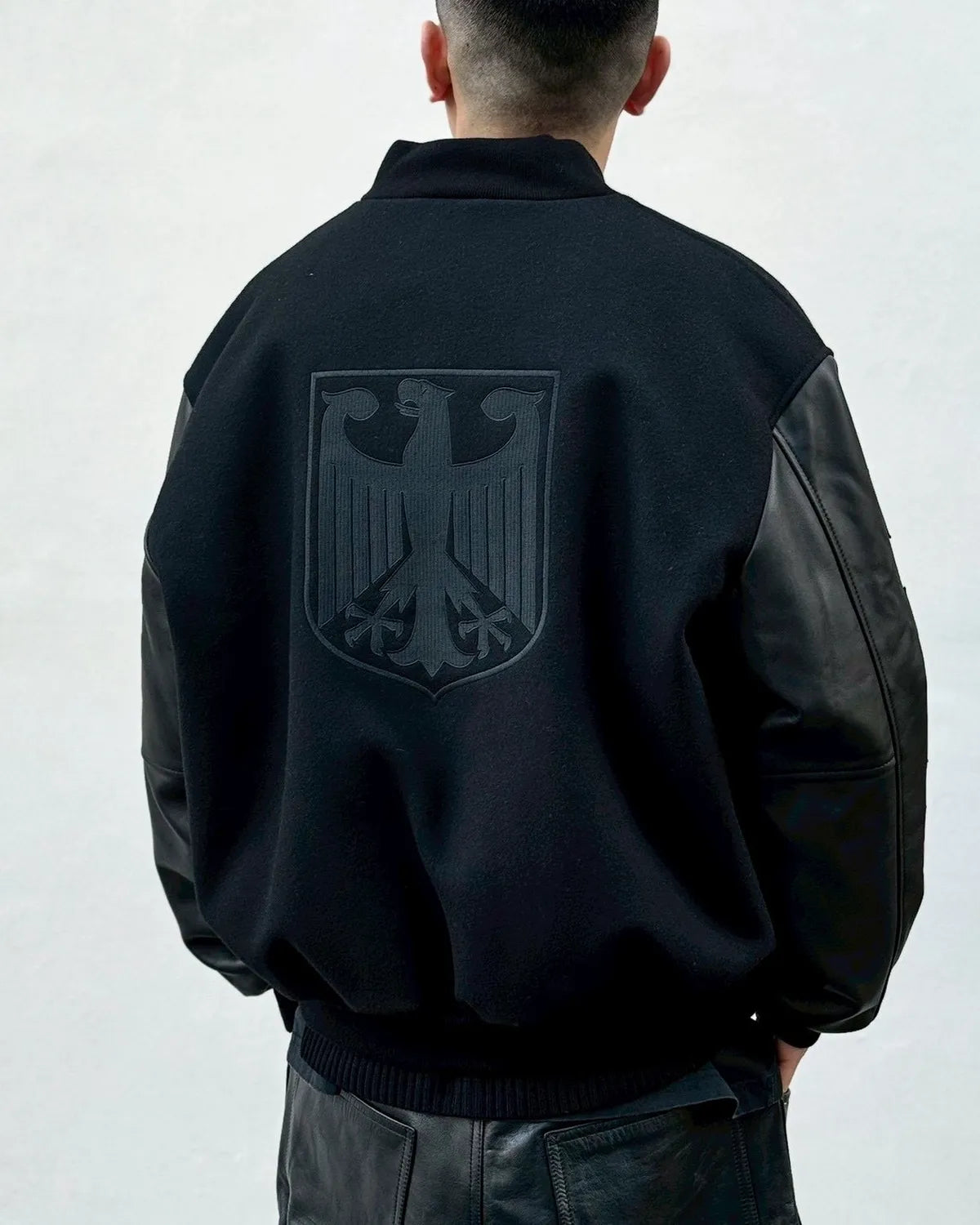 VETEMENTS / BIKER CROSS EMBROIDEREDVARSITY JACKET (ME76OJ015B)