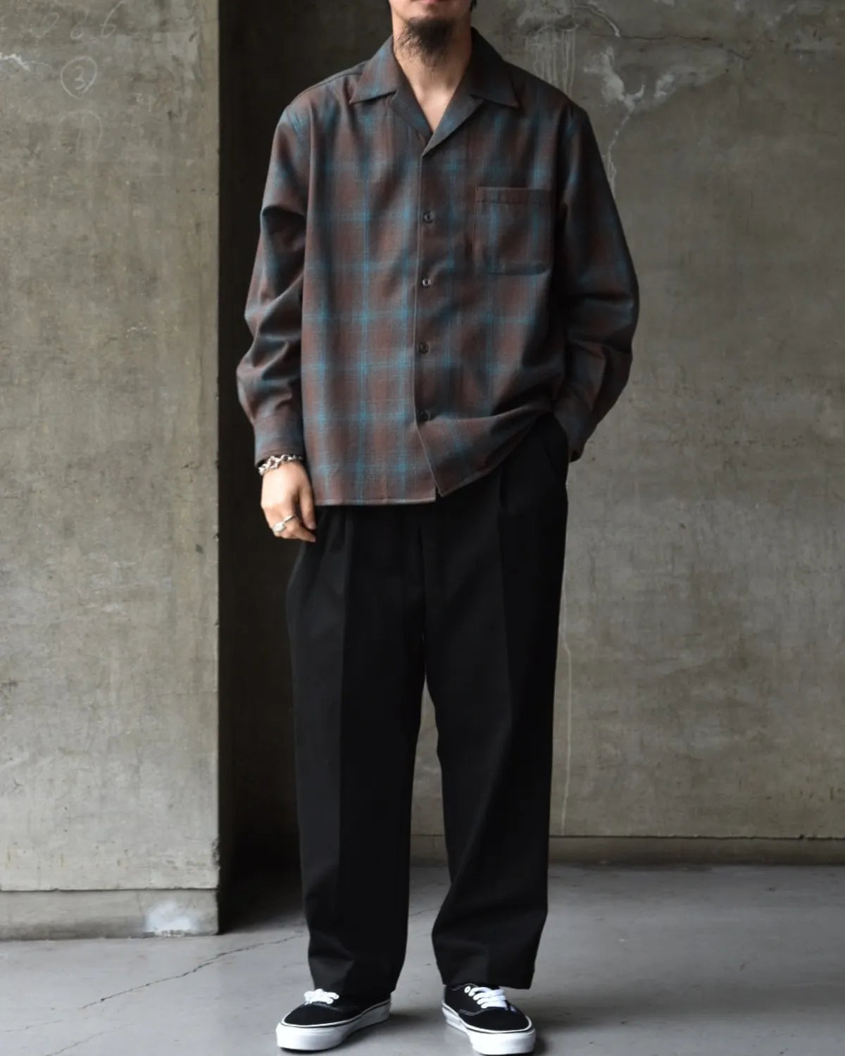 WACKO MARIA × PENDLETON / WOOL OMBRE CHECK OPEN COLLAR SHIRT -TYPE-3- (25FW-WMS-PE03)