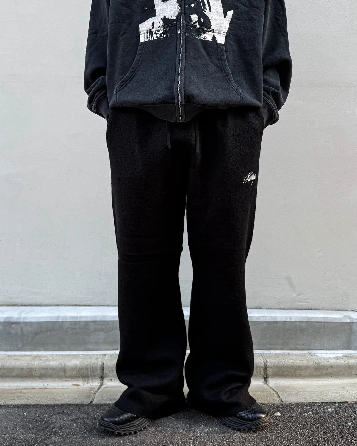 KAMIYA / Embroidered Felted Wool Knit Bootcut Pants (G17PT084)