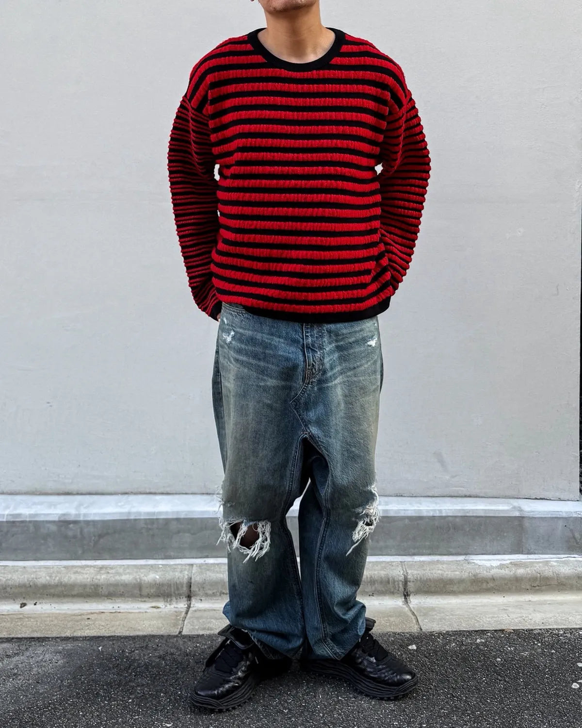 KAMIYA / Horizontal Multi Stripe Bouclé Knit (G17PO081)