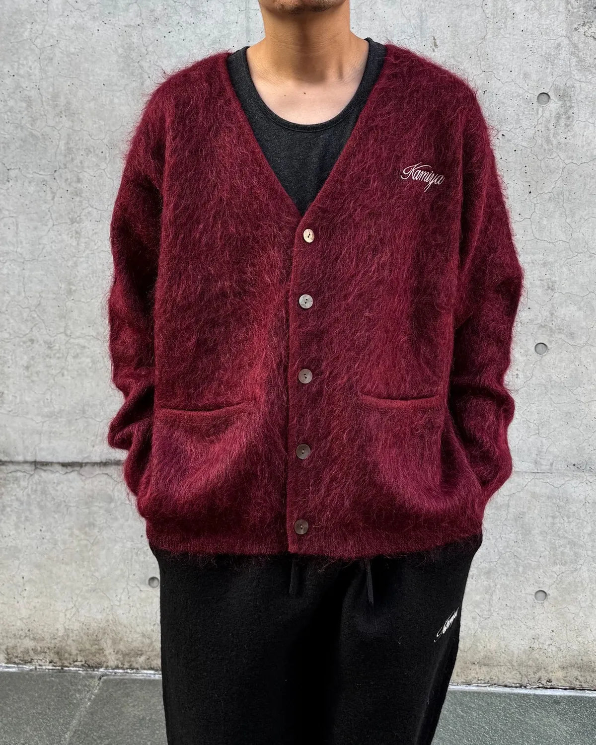 KAMIYA / Embroidered Shaggy Mohair Knit Cardigan (G17CD076)