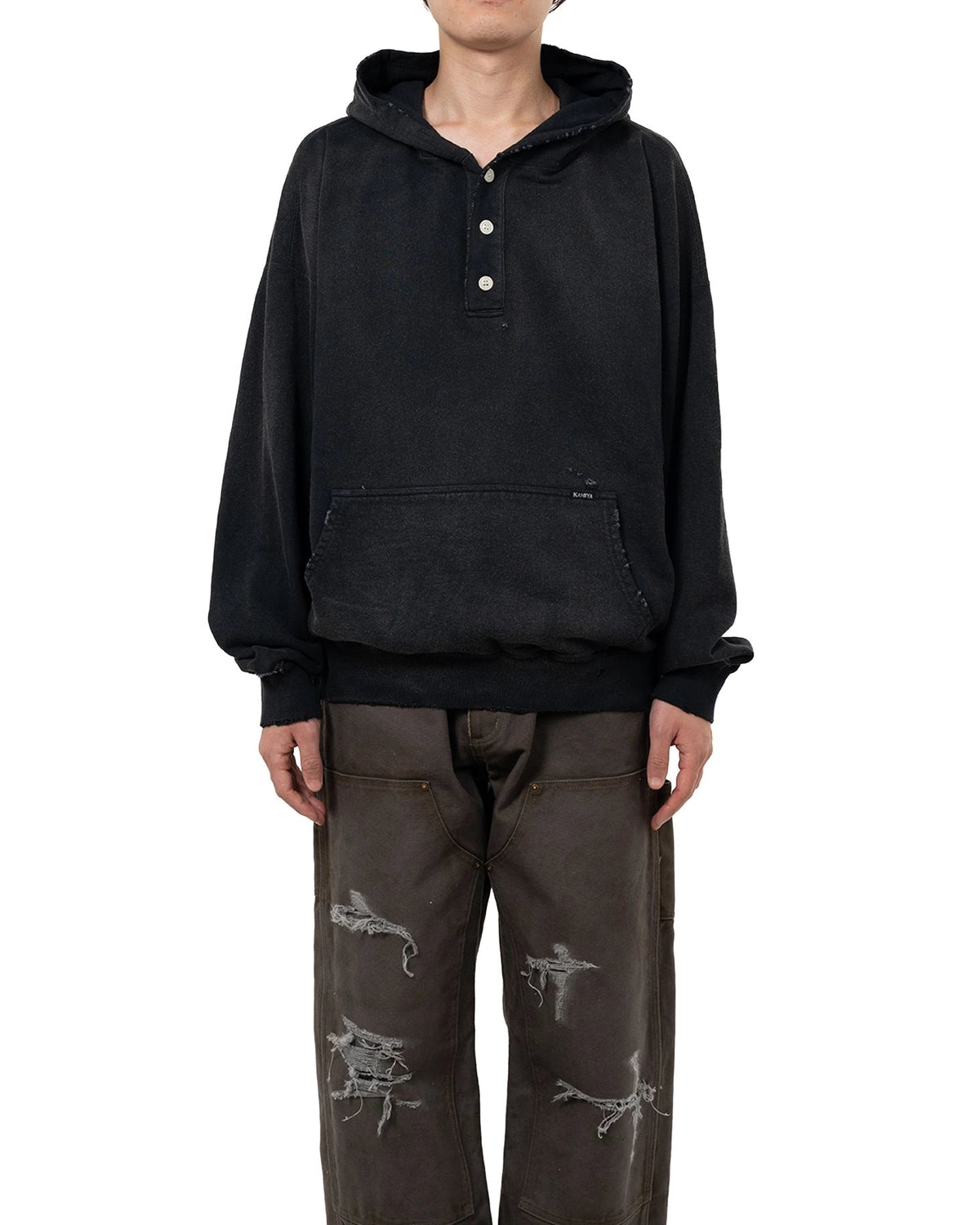 KAMIYA / Distressed Henry Neck Hoodie (G15HD077)