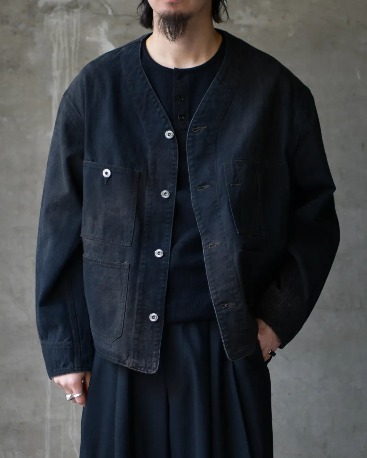 A.PRESSE / Vintage Black Denim Engineer Jacket (26SAP-01-45)