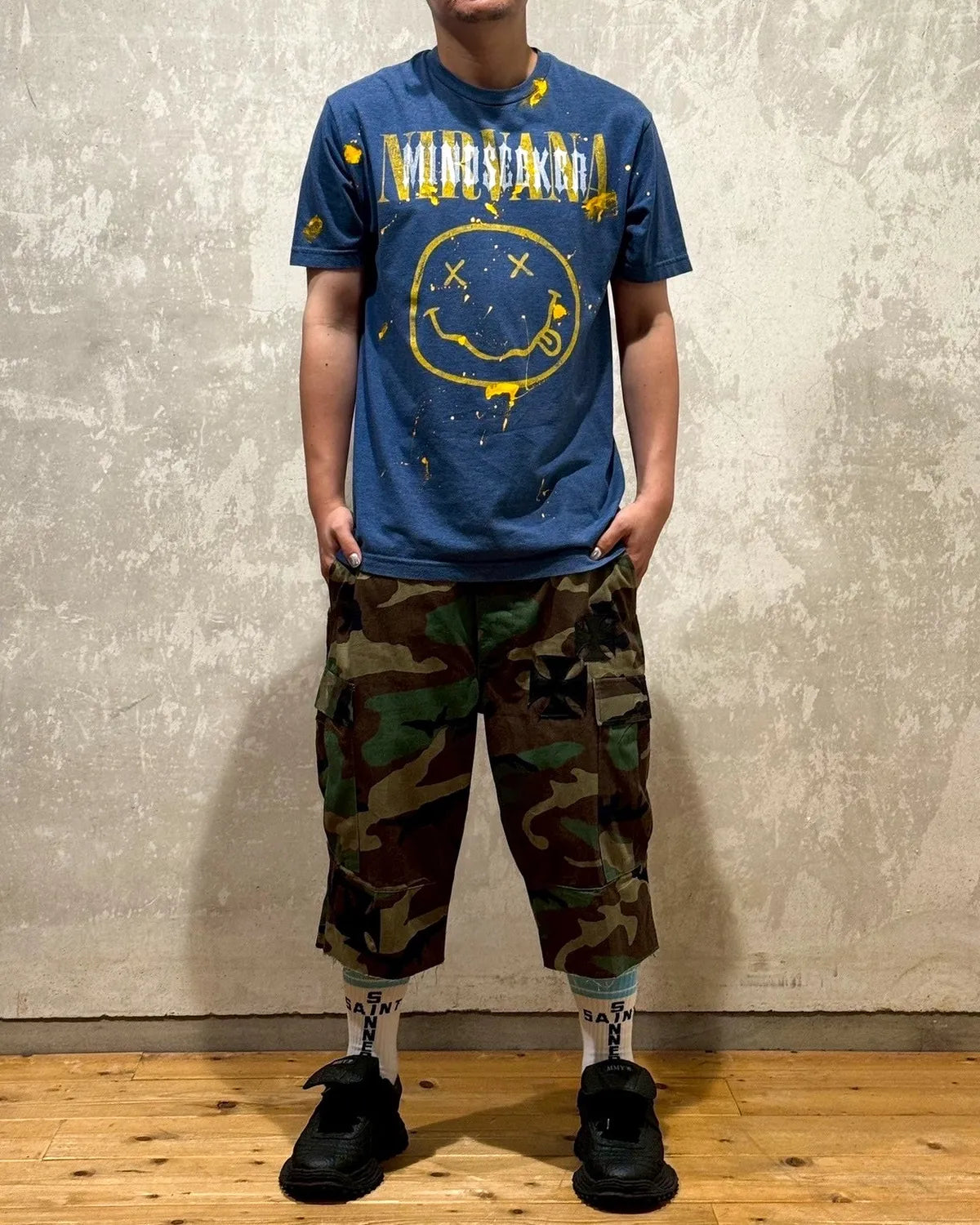 mindseeker / Vintage Remake Iron Cross Patch Camo Cargo Shorts (MSV-25-148)
